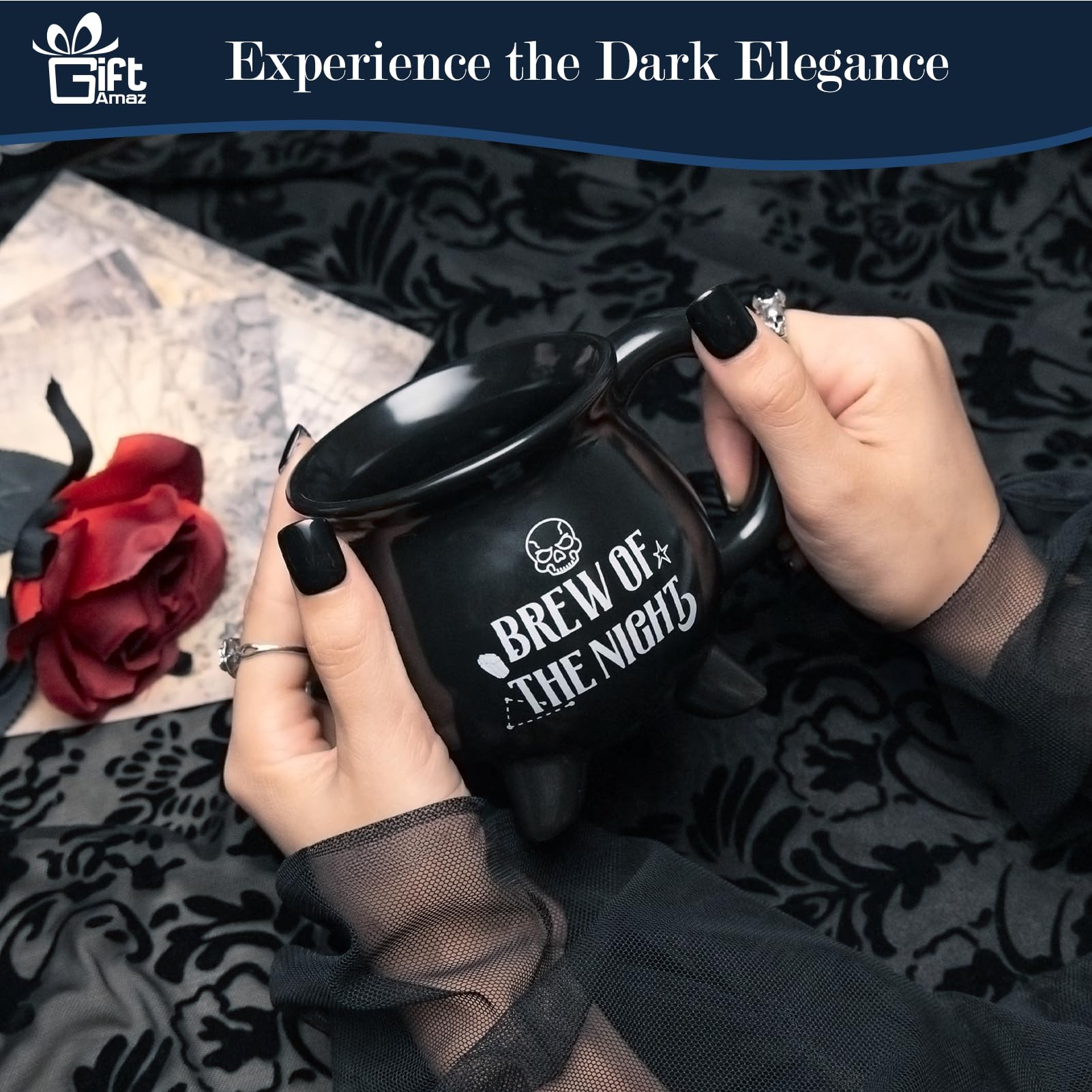 GiftAmaz Gothic Get Well Gifts for Women, Care Package with Witch Cauldron Mug, Goth Blanket & Sun Necklace, Thinking of You Birthday Box, Self Care Gift Basket for Girls Friend, Medium, Black