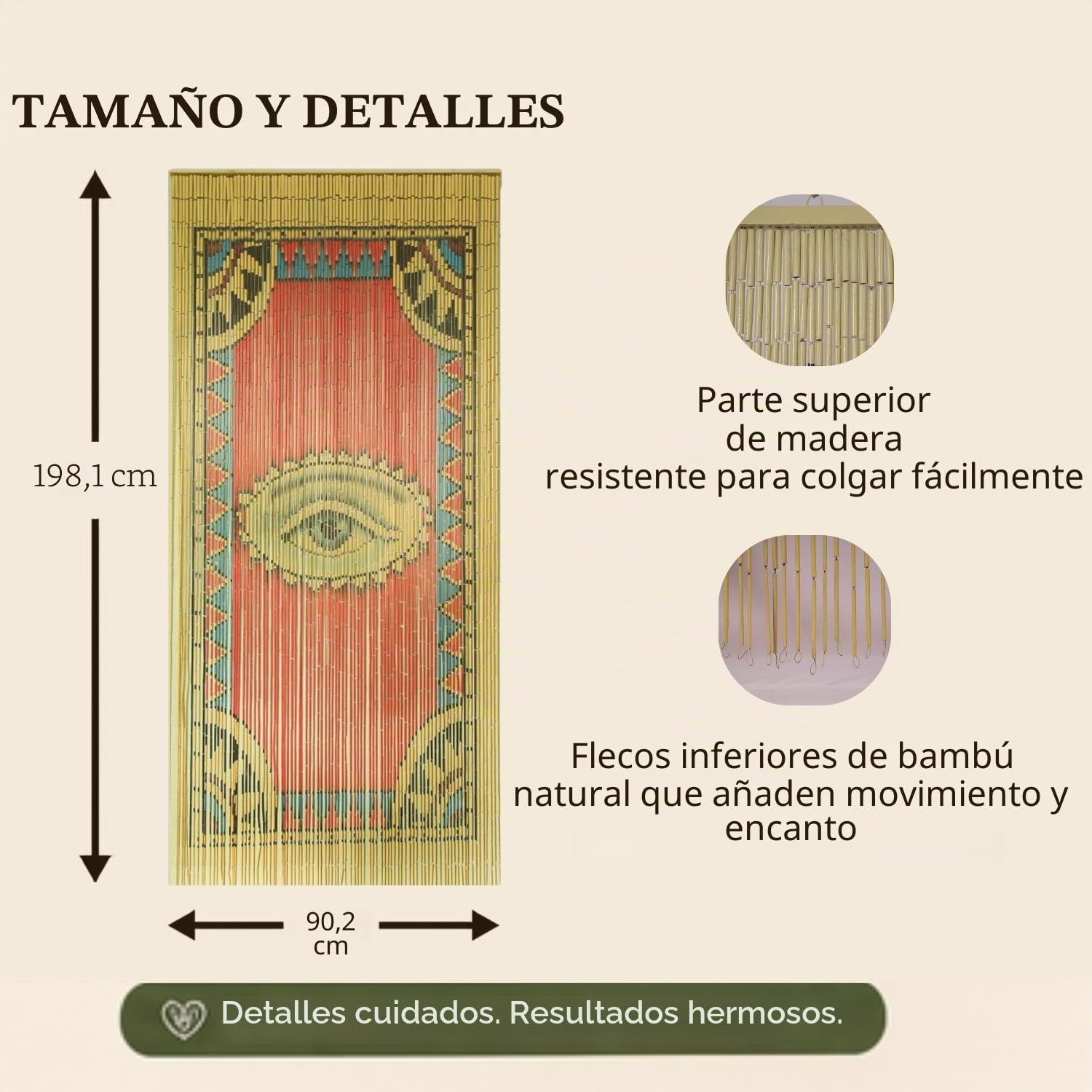 TACHILC The Eye - Cortina de Cuentas de bambú para Puerta, Cortina Bohemia con Cuentas para armarios, decoración de Cuentas de Puerta, Cuentas de bambú para Puertas, 35.5 x 78 Pulgadas | Pintada a mano; 78 x 35.5 pulgadas, se adapta a puertas estándar; se