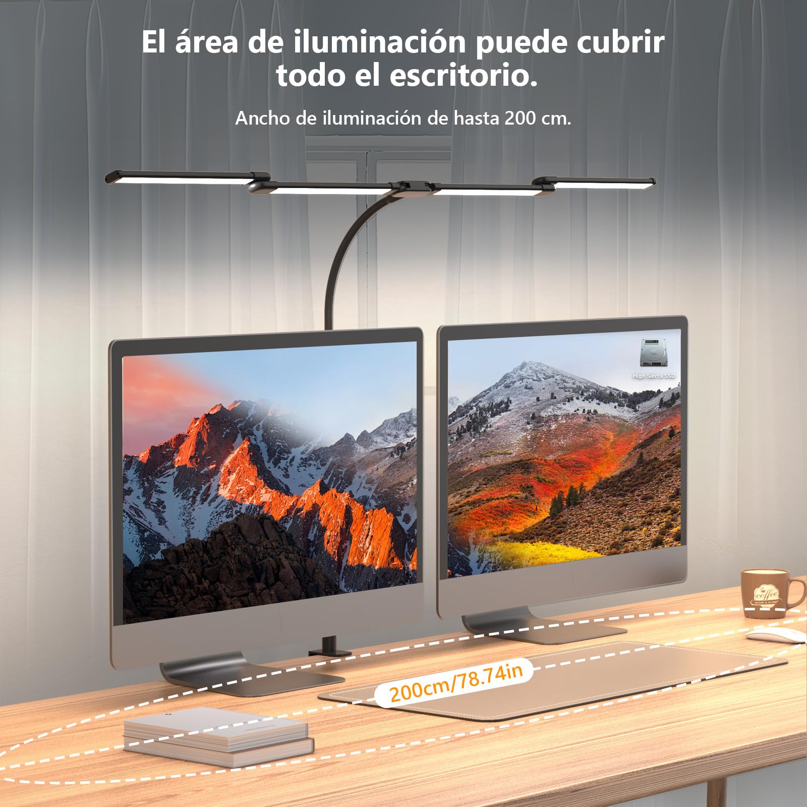 Goeco Lámpara de Escritorio LED, 119cm con Temporizador & Atenuación Continua, con Pinza, 5 Temperatura Color 10 Niveles Brillo, para Oficina, Manualidades [Clase eficiencia energética E]