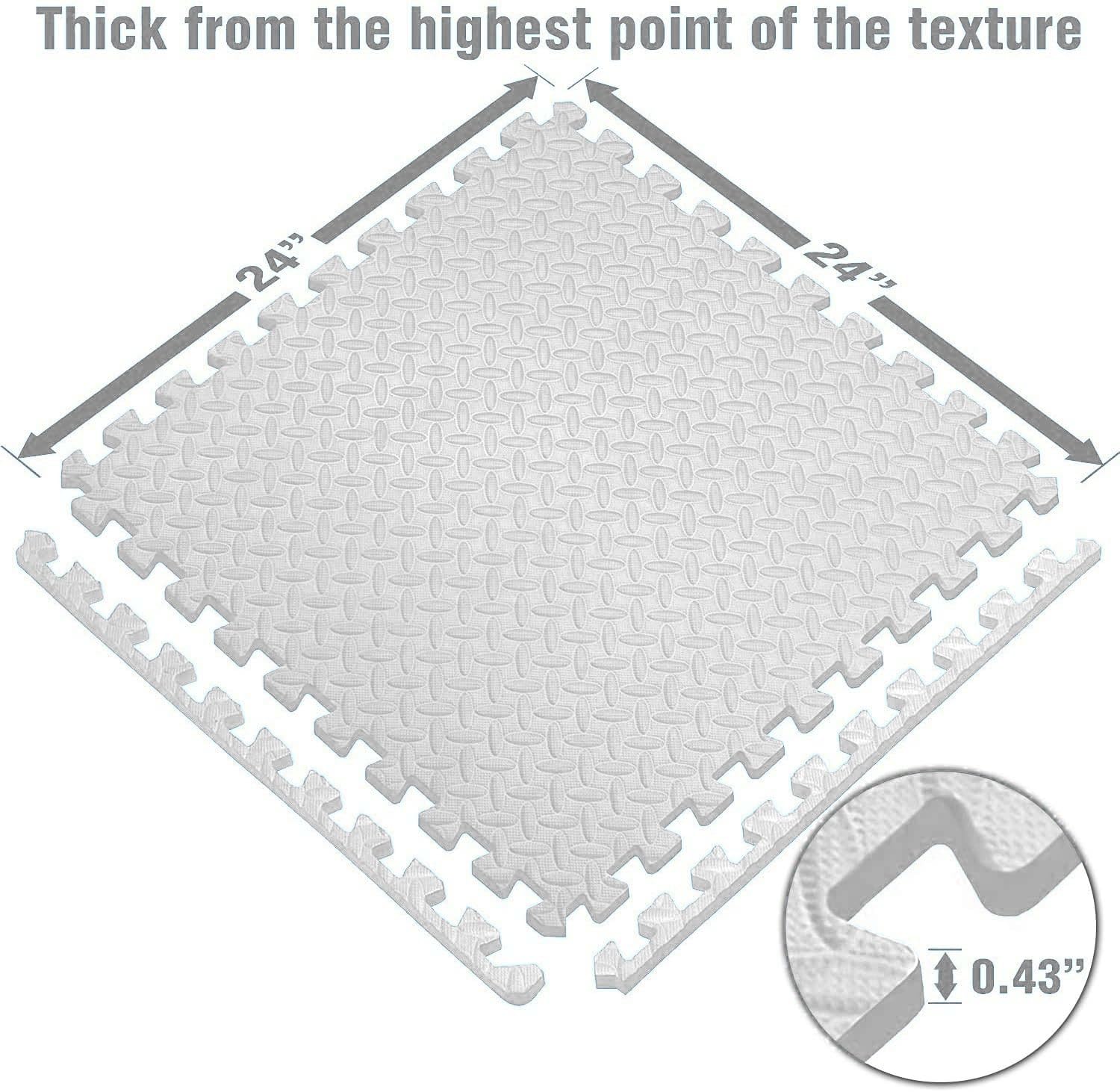 GSQUARE Fitness Puzzle Mat, Gym Floor Mat, Exercise Mat, EVA Foam Interlocking Tiles, Protective Flooring for Gym Equipment and Workouts, 12mm Extra Thick (White, 4pcs - 16 Square Feet) 2