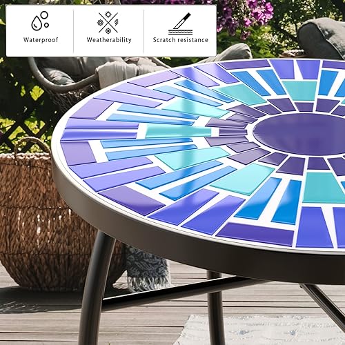 Miniatura 5 de Mosaic - Mesa auxiliar para exteriores, mesa auxiliar de patio, resistente a la intemperie, 14 pulgadas de diámetro, 21 pulgadas de alto, mesa