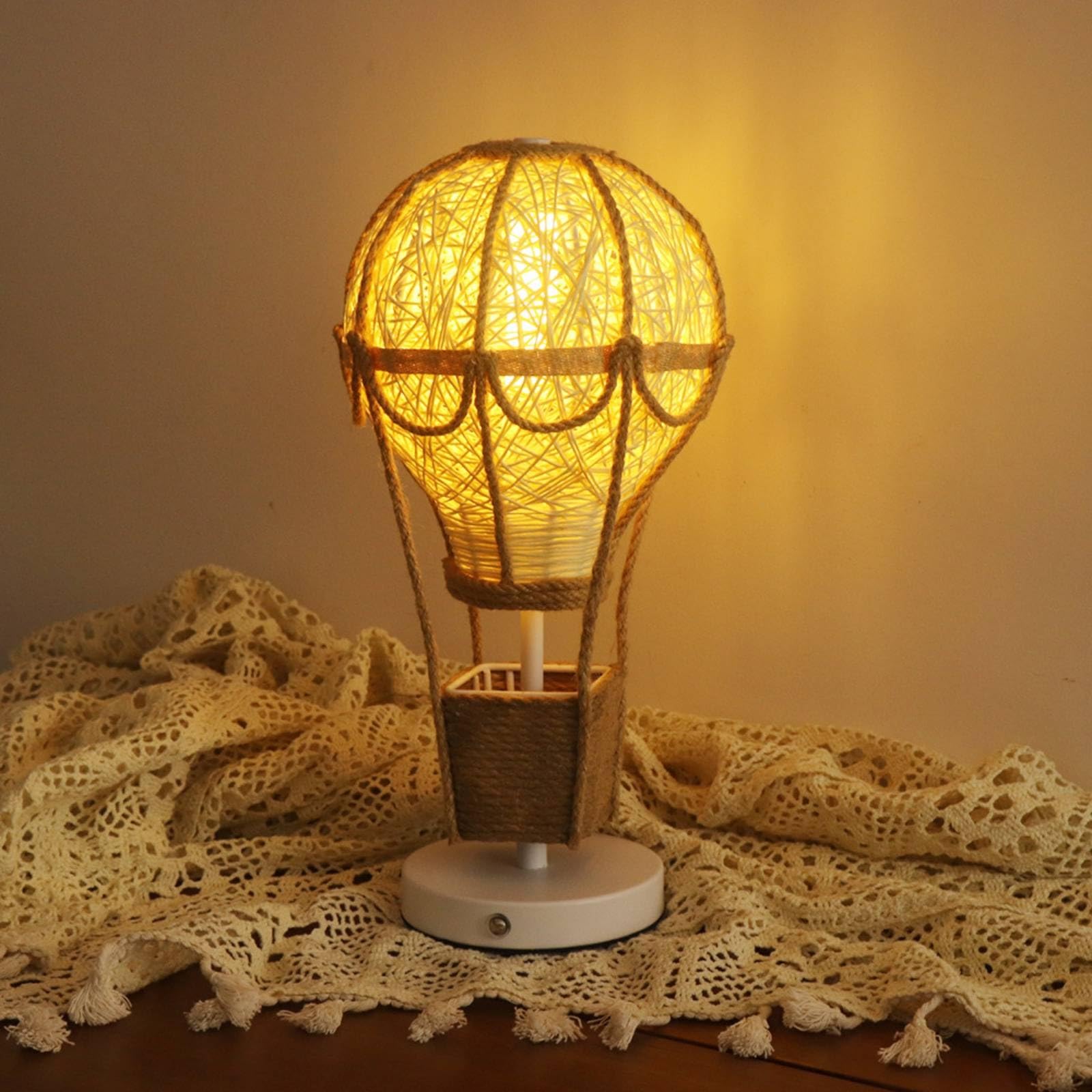 Sharplace Kinder Nachlampe Heißluftballon Lampe Tischlampe Nachtlicht Rattan Leuchte mit Dimmbar Und Wiederaufladbar 2000 Mah auf Eisen Gestell für Kinderzimmer Nachtkommode Einschlafhilfe Zuhause