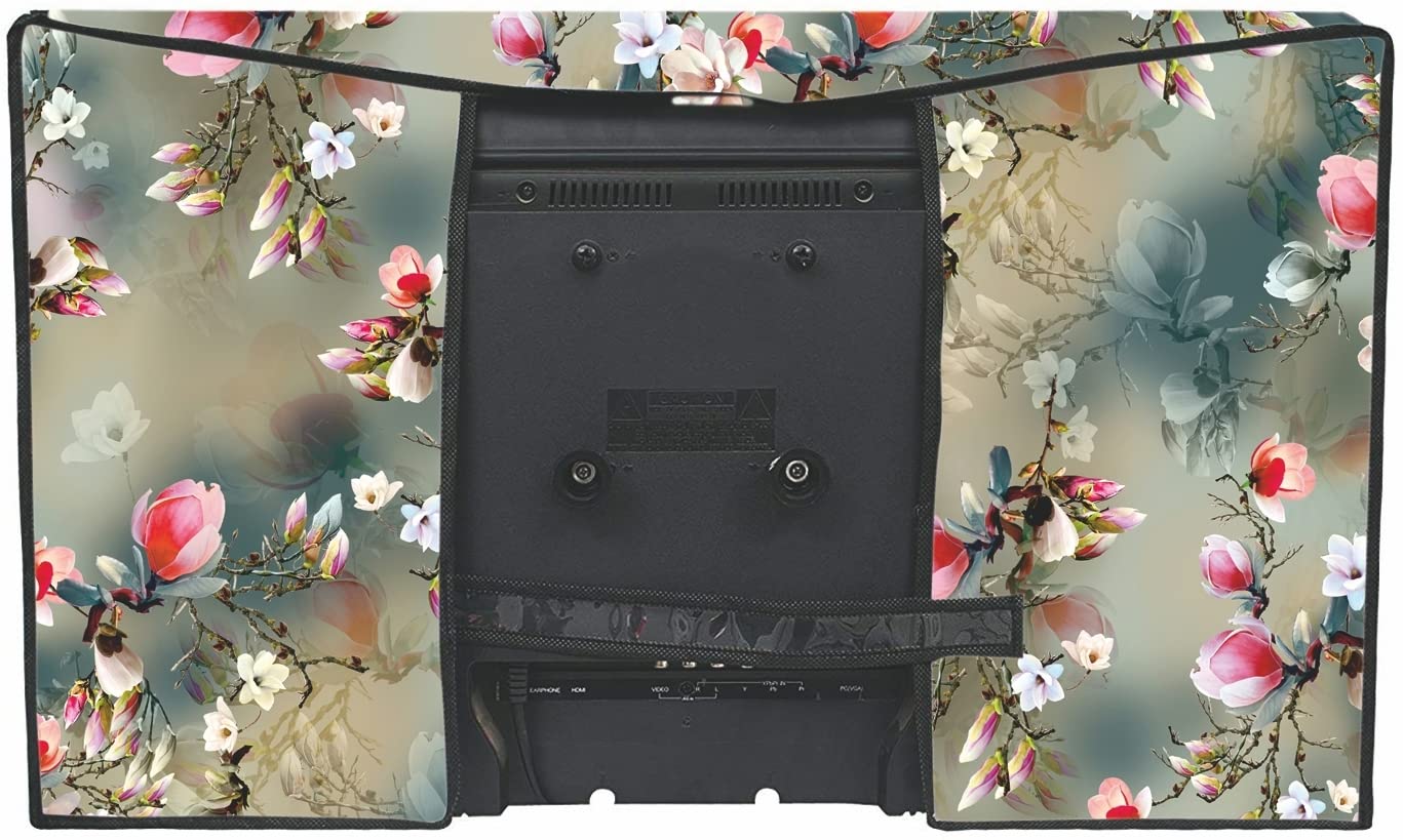 Acoma 32 Inch Smart LED TV Cover PVC Waterproof Printed With Transparent Polythene Layer Compatible for Sony, Mi, Kodak and Samsang Smart LED TV_Led-32-C-Grey-Pnk-FL 1