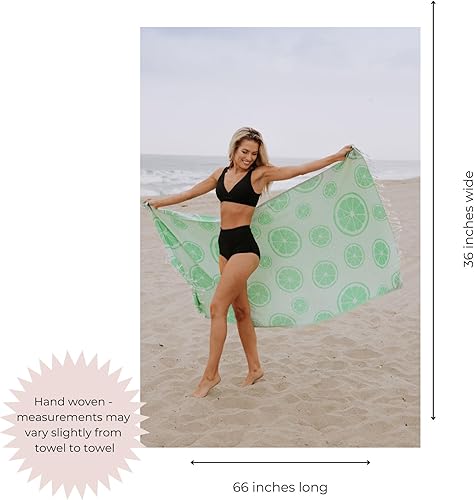 Miniatura 9 de Toalla turca de baño y playa, 69 x 39 pulgadas, estampado de cítricos, 100% algodón turco orgánico, suave, ligera y absorbente, de secado rápido,