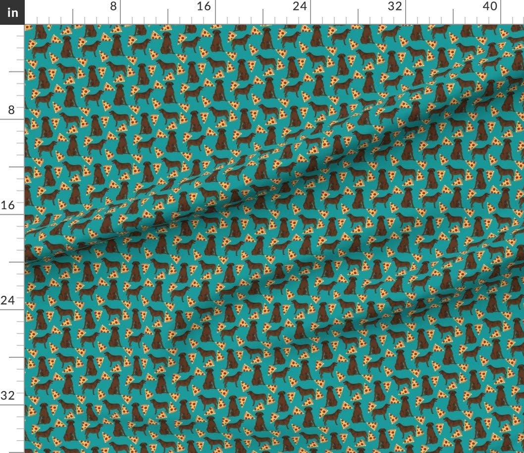 Spoonflower Fabric - Chocolate Labrador Retriever Lab Pizza Food Pizzas Novelty Foods Printed on Petal Signature Cotton Fabric by The Yard - Sewing Quilting Apparel Crafts Decor