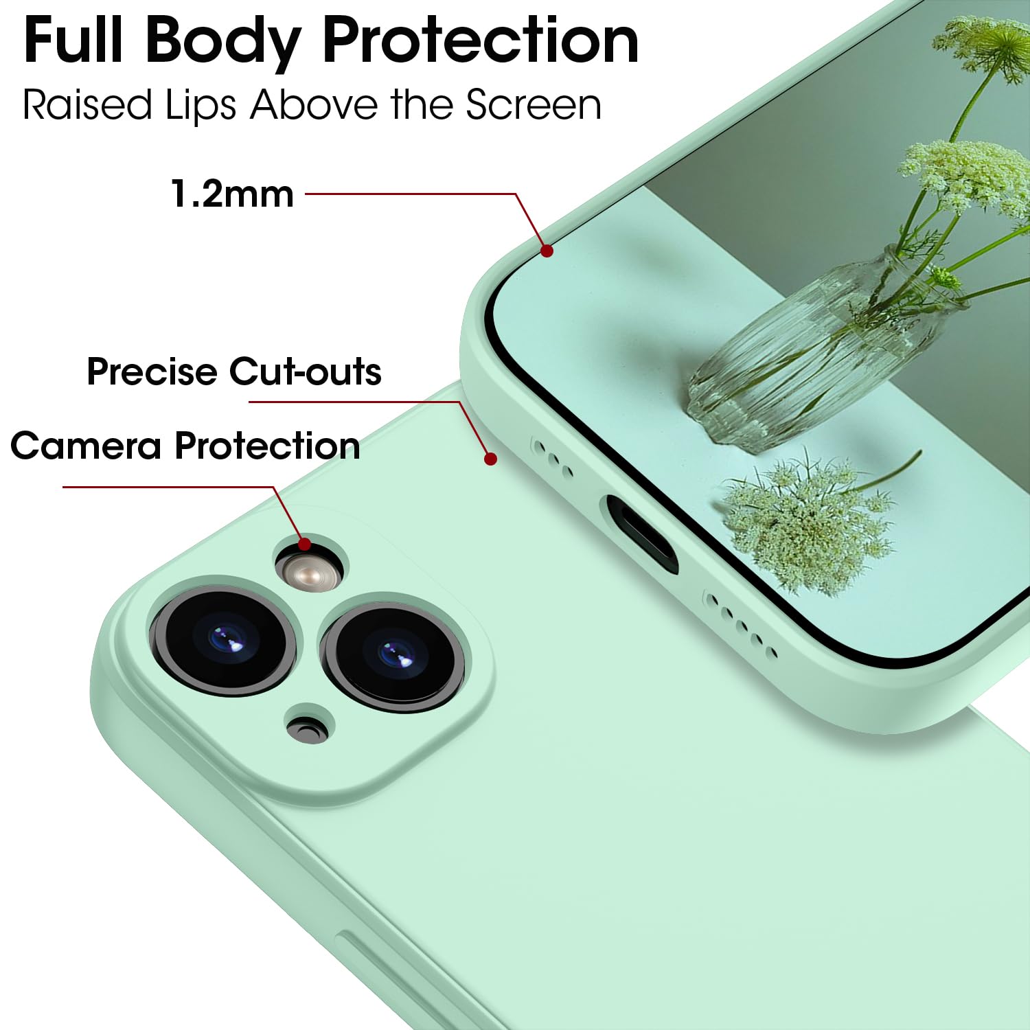 KPPIT for iPhone 13 Case Protective Case Silicone,Ultra Slim Soft Gel Anti-Scratch,Microfiber Lining,Rubber Shockproof Case Cover for iPhone 13 Light Cyan,6.1 inch - Image 2