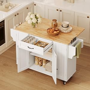 Kitchen Islands We're Absolutely Obsessed With (All on Amazon) Ahomly Kitchen Island with Drop Leaf