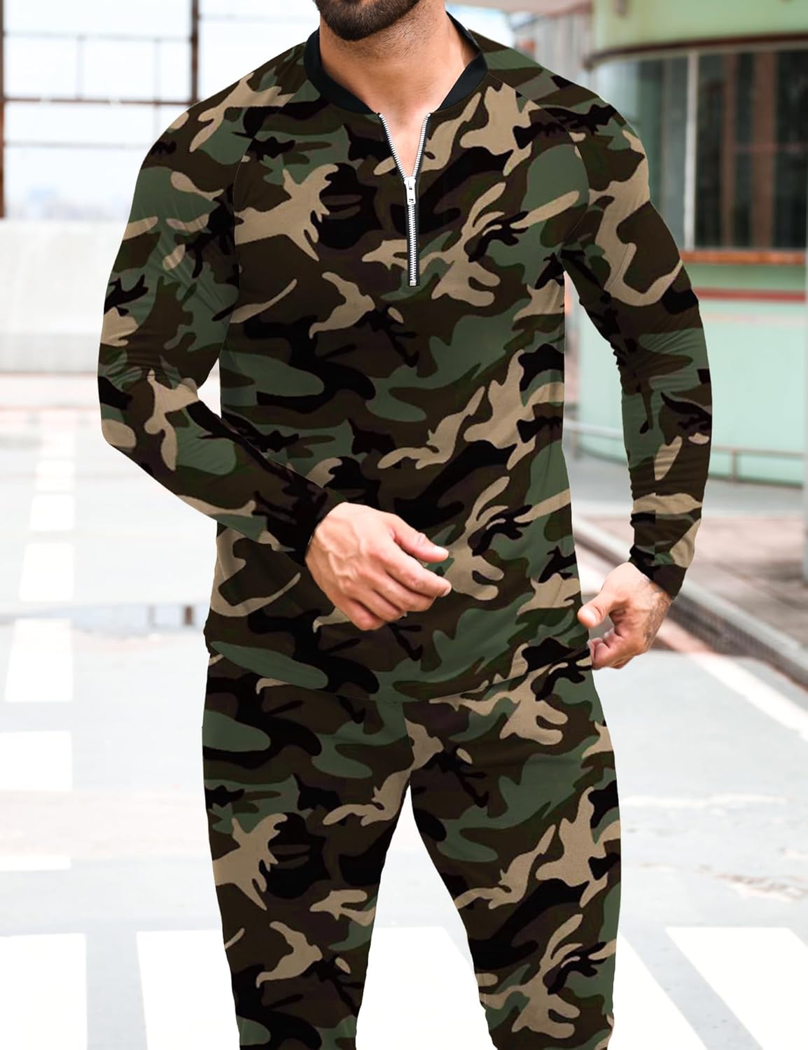 LecGee Mens 2 Piece Tracksuit Long Sleeve Zip Polo Shirts Set Jogging Casual Sweatsuit Athletic Outfits - Image 4