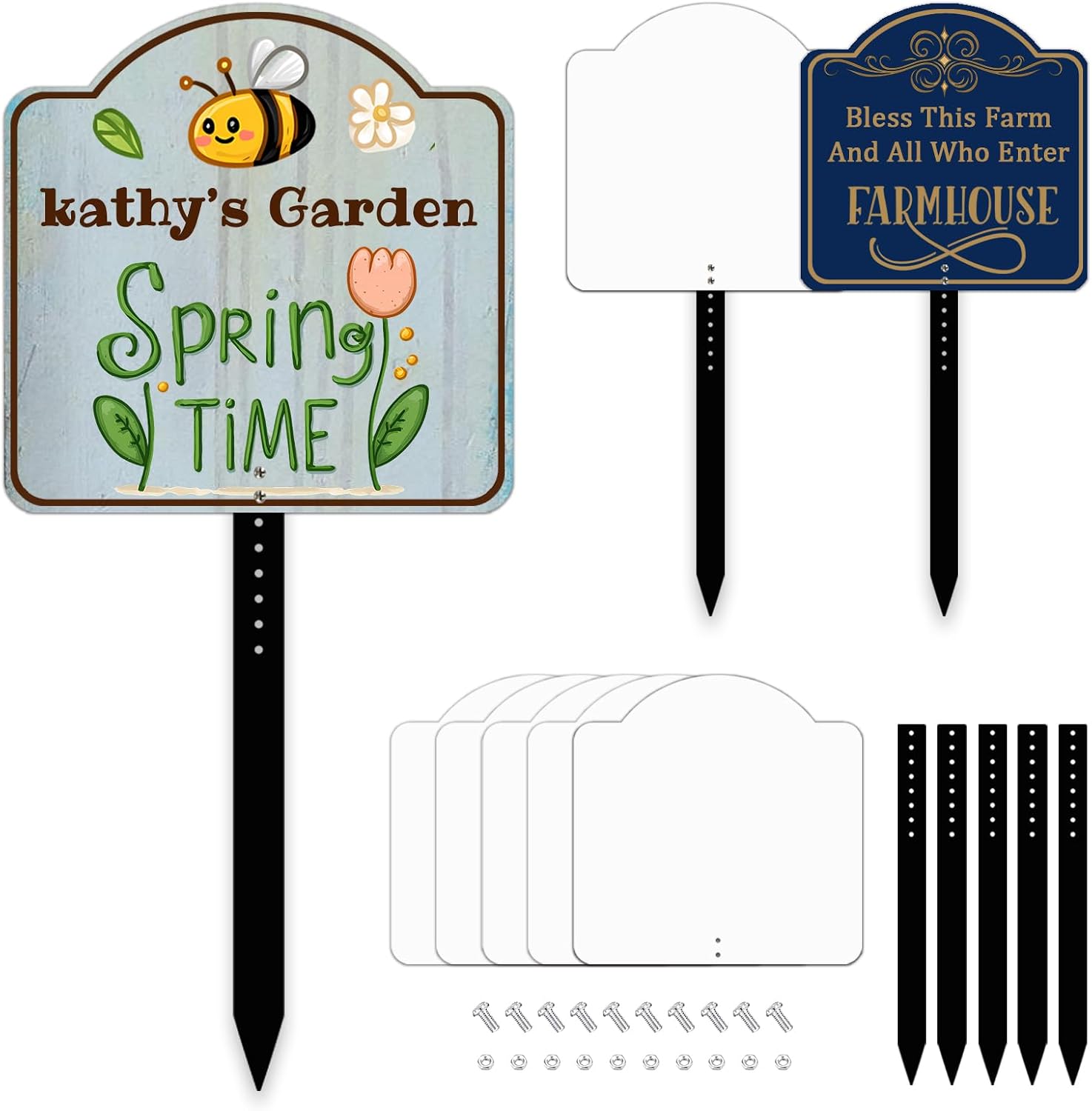Leafcraft 5 Pack 10inch Sublimation Yard Sign Blanks with Stake, Custom Aluminum Double Side Printable Metal Garden Ground Sign Stake, Indoor Outdoor Decor for Heat Press, DIY Craft (Square Arch)