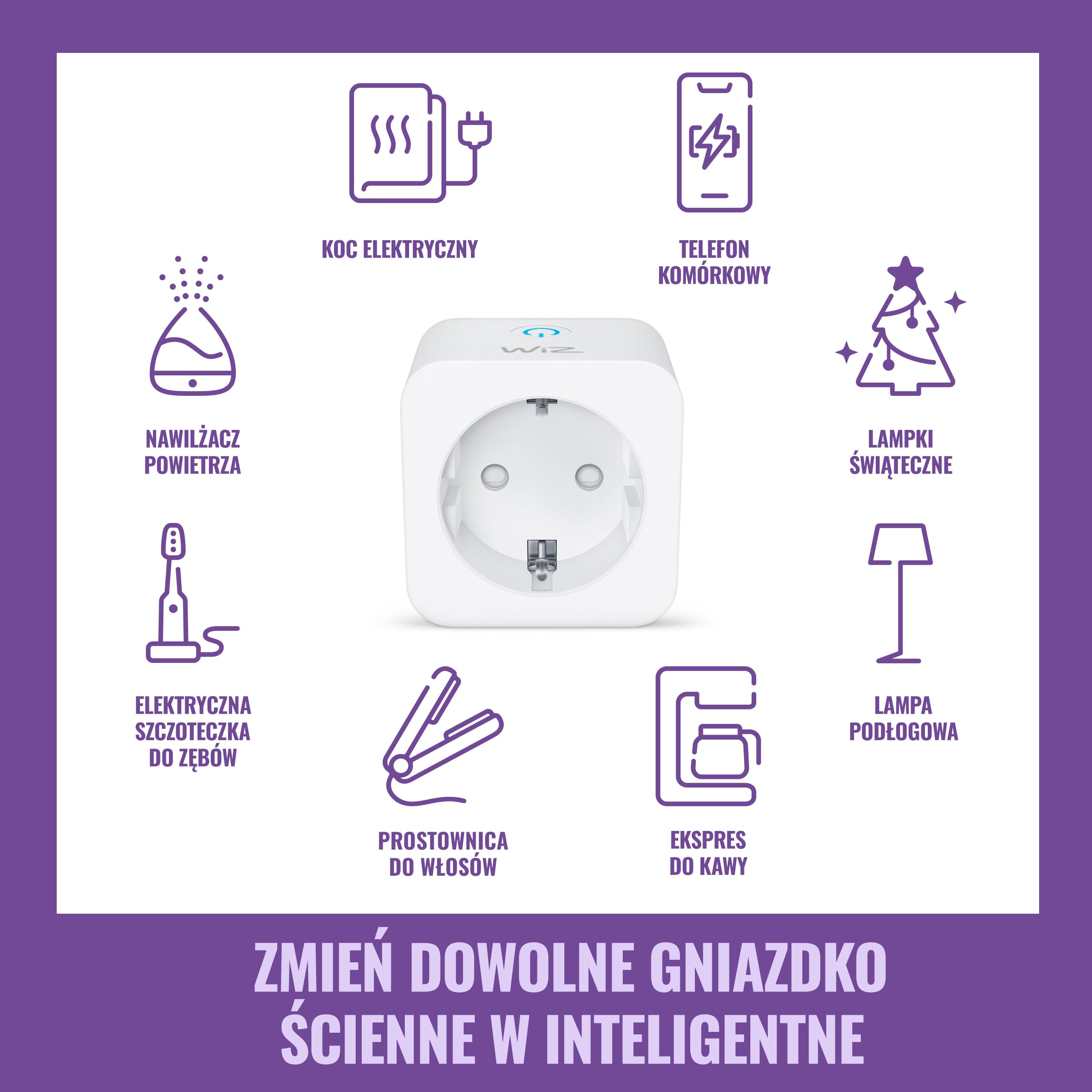 WiZ Wi-Fi Smart Plug, Typ F, 230 V, 50 Hz, Łatwa Konfiguracja, Certyfikat Matter, Inteligentne Sterowanie, Komendy Głosowe, Działa z Alexa, Google Home i Apple Home, Zestaw 4 Szt.