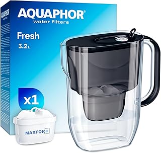 AQUAPHOR Fresh Wasserfilter Kanne 3,2 L – Filterkanne mit 1 MAXFOR+ Kartusche – Trinkwasserfilter reduziert Kalk & Chlor – Für Kaffee, Tee & Trinkwasser – Schwarz