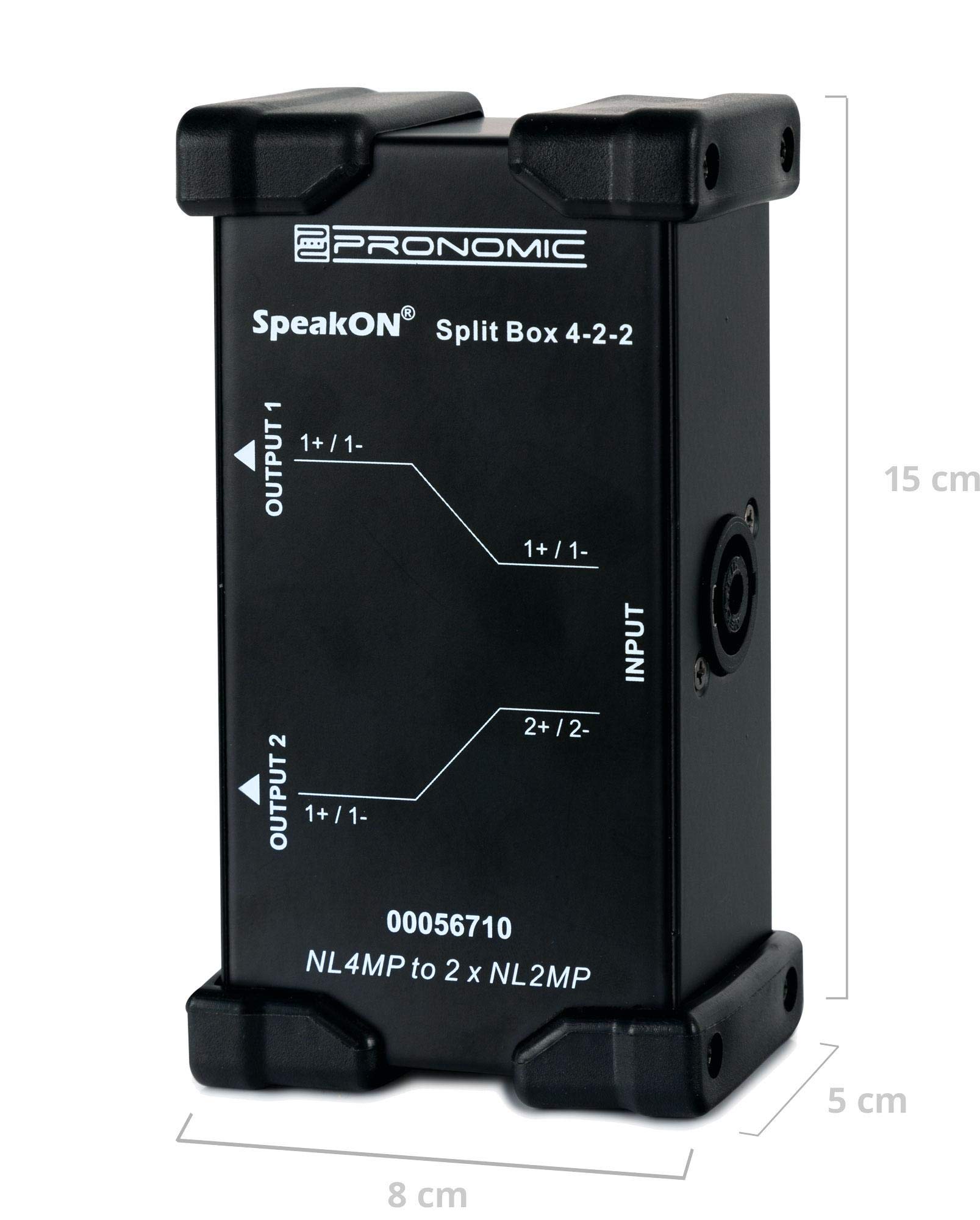 Pronomic Speakon Split Box 4-2-2 - Splitter/Merger per cavi Speakon - divide segnale 4 poli in 2x 2 poli - prese originali Neutrik - robusto telaio in acciaio - nero