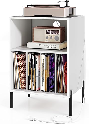 Miniatura 11 de Giantex - Soporte para tocadiscos con estación de carga, mesa para tocadiscos con gabinete de almacenamiento, estante para tocadiscos con patas de