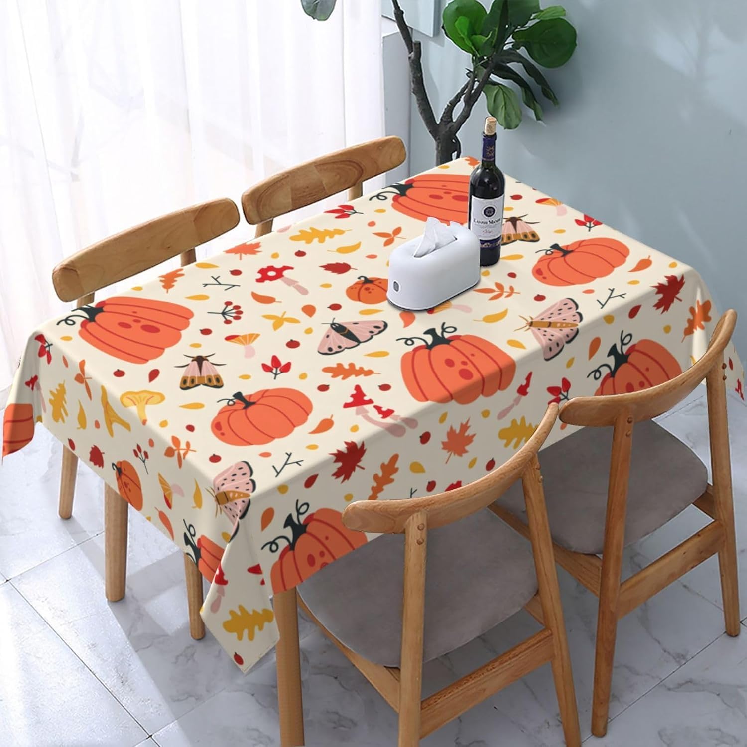 Mantel Mesa Rectangular Otoño, Manteles Antimanchas Acción de Gracias, 3D Impresión Mantel Impermeable Lavable para Cocina Salón Comedor, 140x300 cm Q.P970