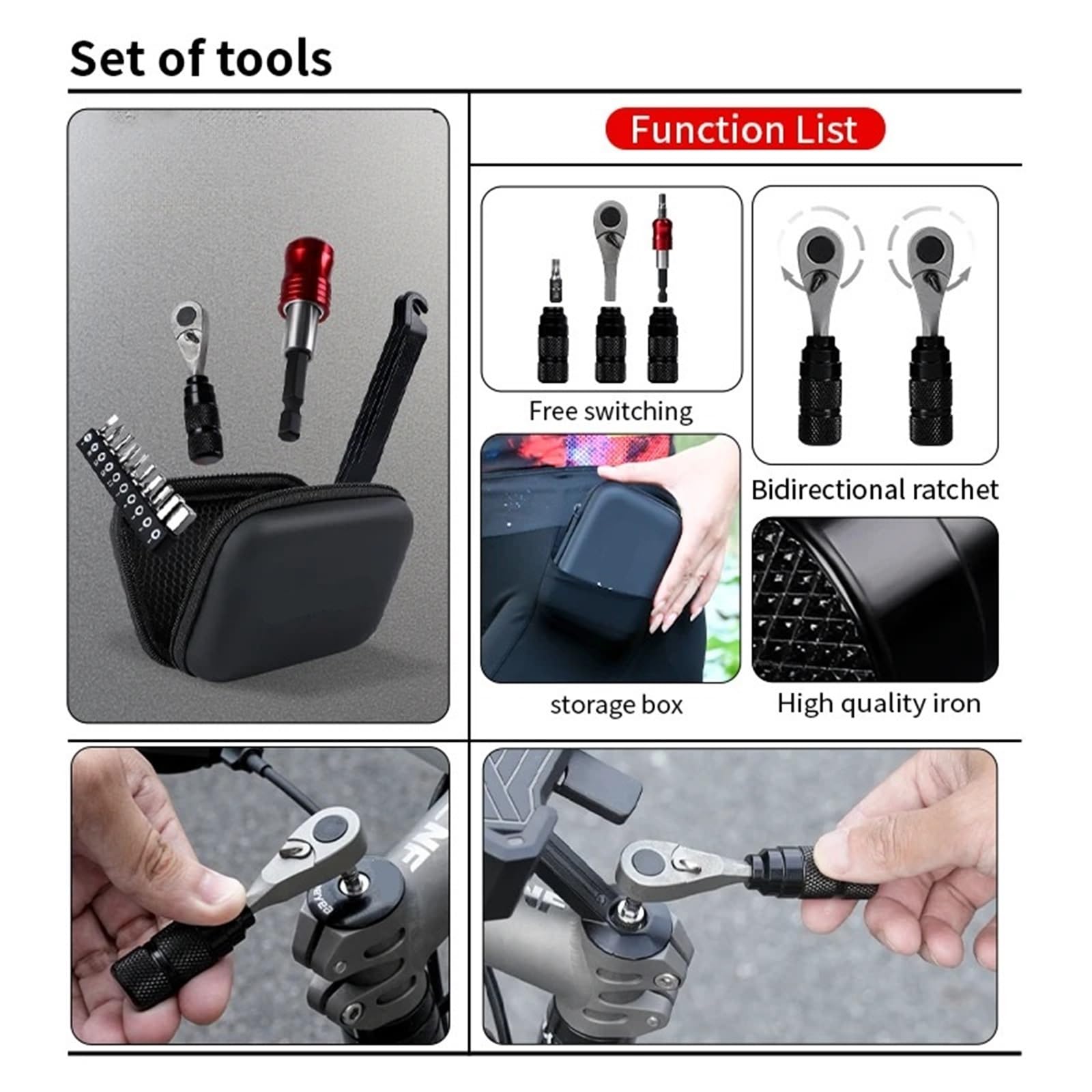 Generico Kit di Strumenti di Riparazione Bici Multifunzione Portatile, Set di Attrezzature Ciclistiche Combinate for La Manutenzione di MTB E Scooter