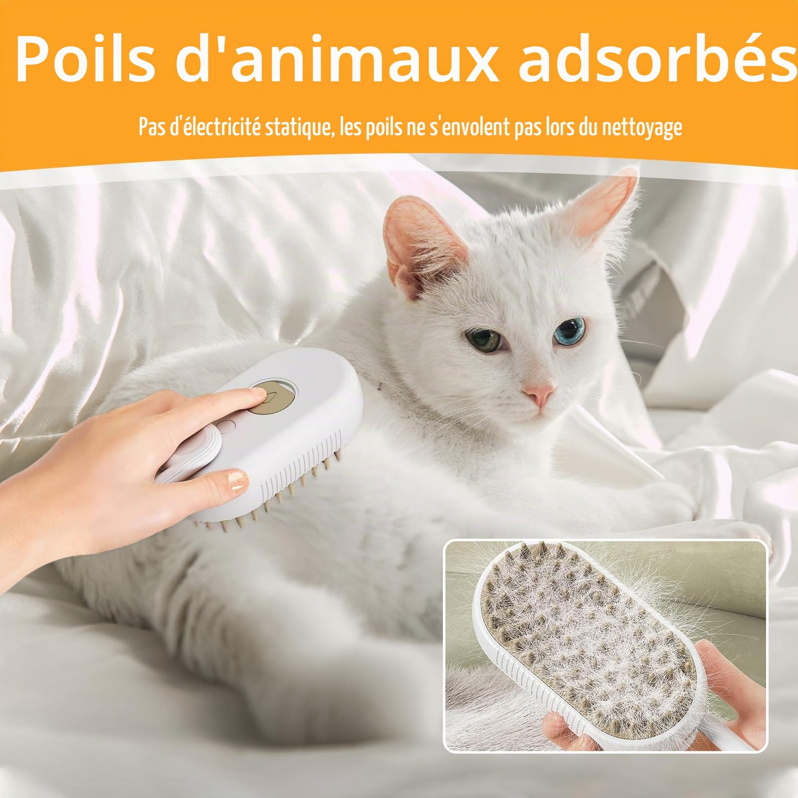 Brosse à vapeur pour chats et chiens 3 en 1, brosse électrique pour peigne de massage pour animaux domestiques, peigne avec essence leave-in pour massage, soin et épilation
