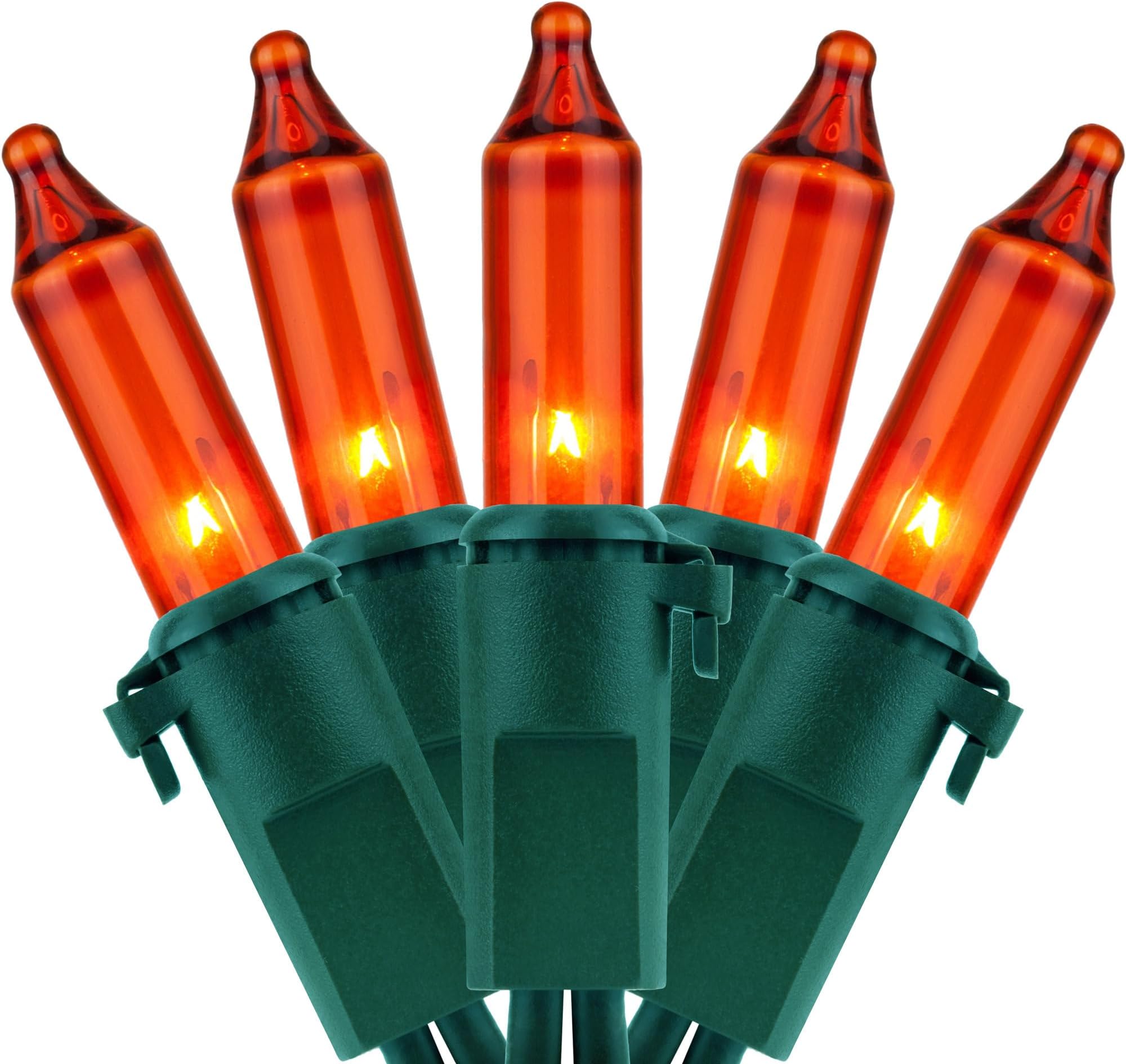 200 Orange Christmas Lights, Pack of 2 Sets 33 Feet 100 Count UL Certified Incandescent String Lights (Orange - Green Wire)