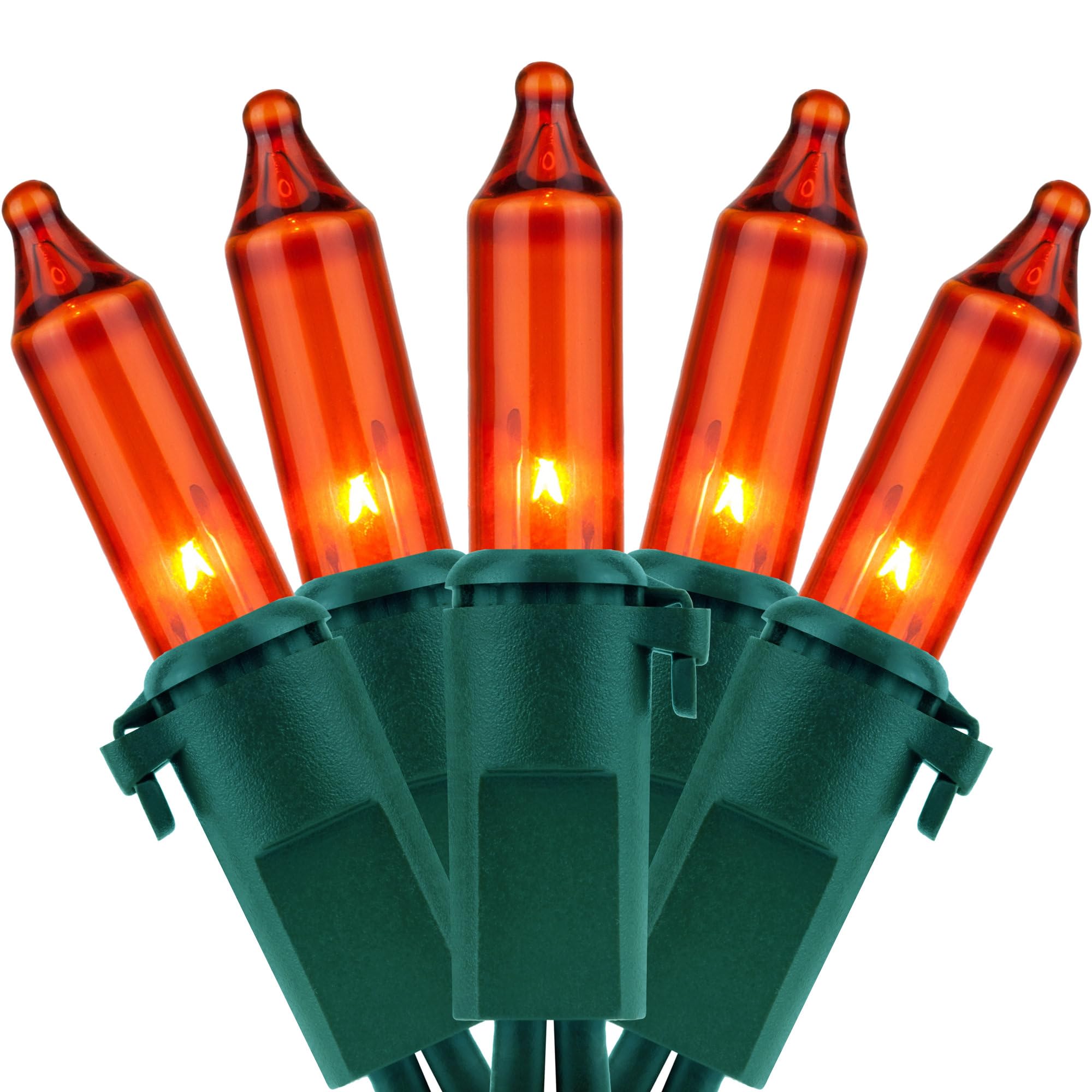 YULETIME 200 Orange Christmas String Lights, 2-Set 33 ft 100 ct Green Wire