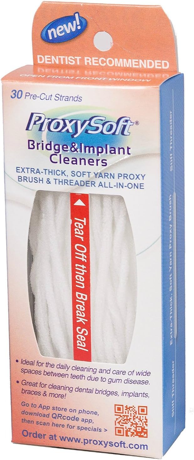 Dental Floss for Bridges and Implants, 12 Packs - Implant Floss Threaders for Bridges with Extra-Thick Proxy Brush for Optimal Oral Hygiene - Bridge and Implant Cleaners by ProxySoft