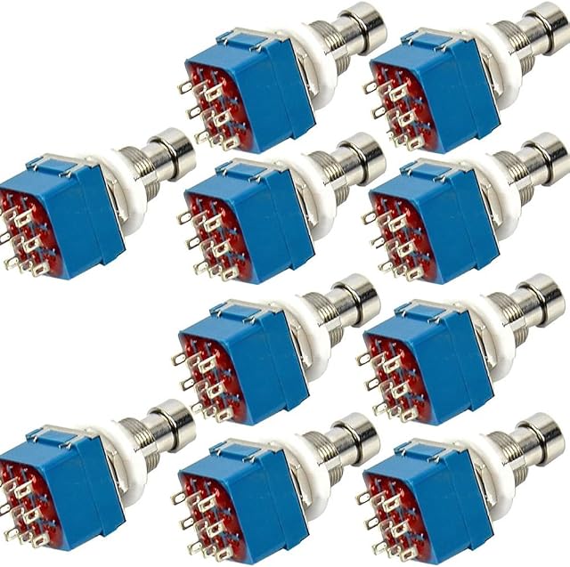 Mintice 10 X 3PDT 9 Pins Box Stomp Guitar Effect Pedal Foot Switch True Bypass Metal Blue