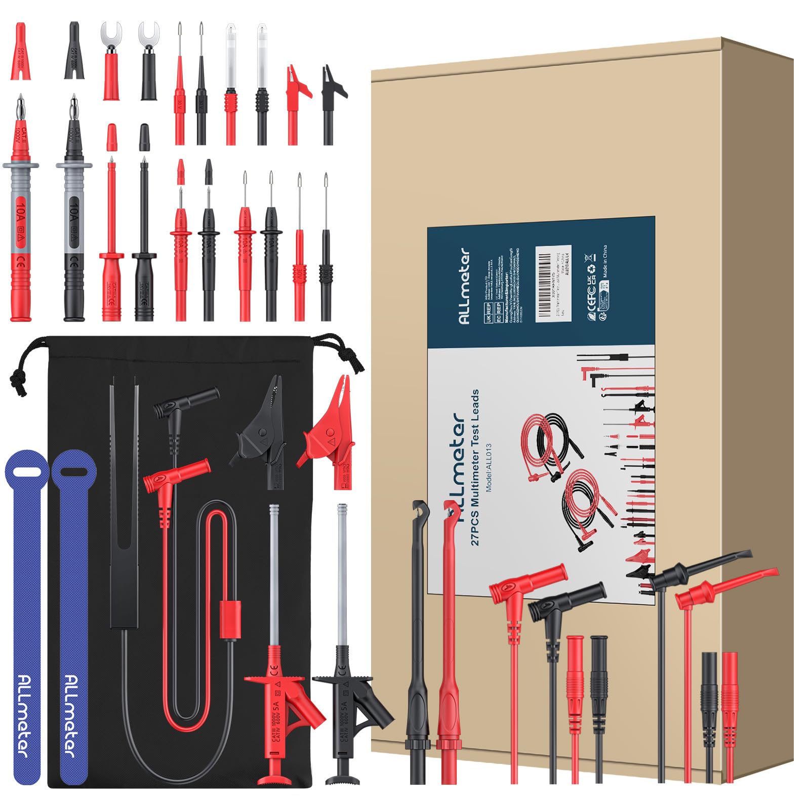 Kit puntali multimetro 27PCS, cavi digitali, sonde perforazione, morsetti coccodrillo gancio pinzette