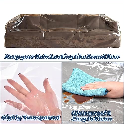 Miniatura 3 de Fundas de sofá de plástico para mascotas, protector de sofá transparente más grueso para moverse, resistente al agua, protección de plástico contra