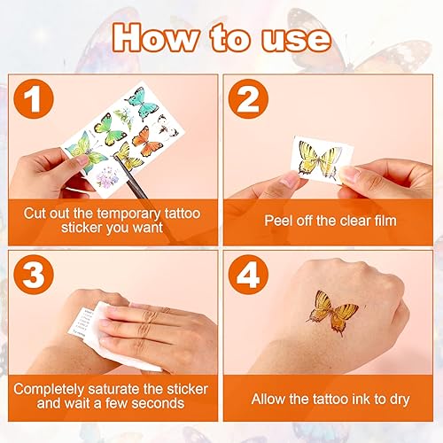 Miniatura 3 de 100 tatuajes temporales de mariposa, coloridas flores de mariposa pequeñas, calcomanías de tatuaje, impermeables, lindos tatuajes pequeños para