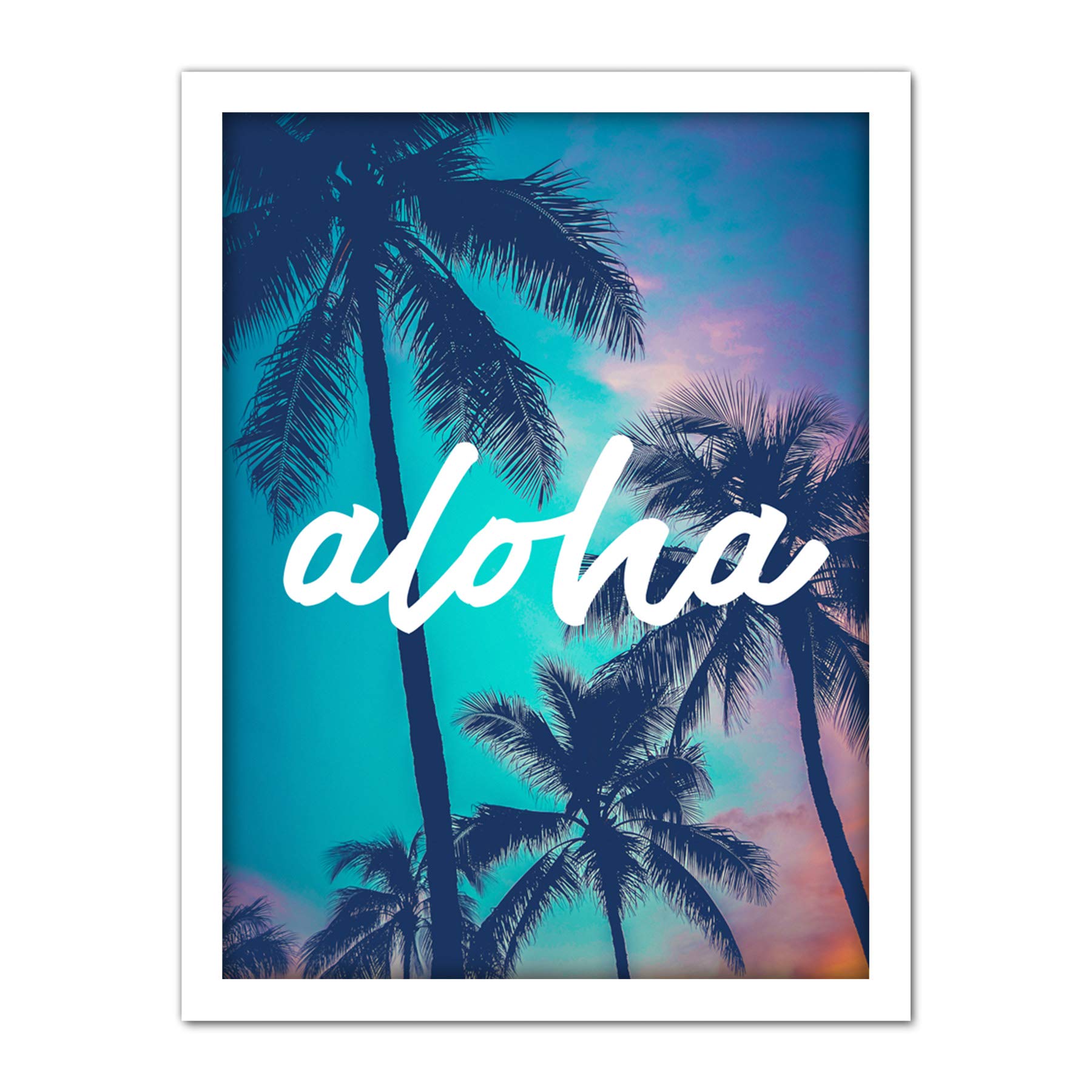 Wee Blue Coo Aloha Hawaiian Sunset Artwork Framed Wall Art Print 18X24 Inch