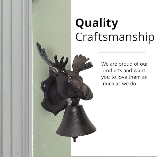 Miniatura 5 de NACH Timbre de cena y timbre de hierro fundido rústico negro montado en la pared, timbre de cabeza de alce, 5 x 8.5 x 9 pulgadas, JS-90-089