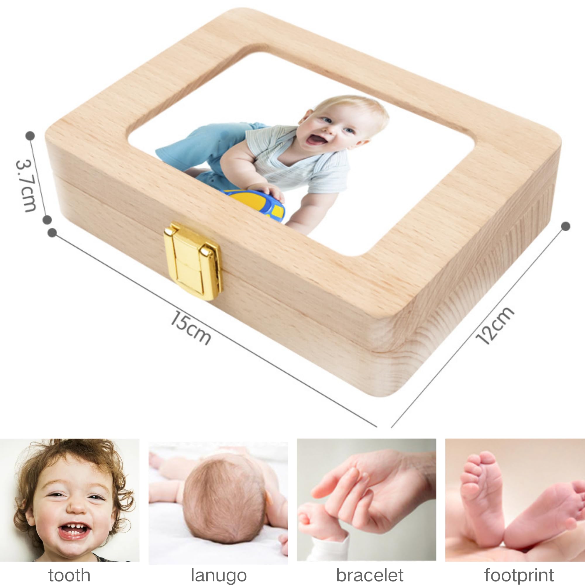 SUQ Baby Tooth Fairy Box Marco de Fotos, Caja de Almacenamiento de Dientes para Niños, Caja de Dientes de Leche para Hombres y Mujeres, Regalo de Nacimiento, Bautismo, Traje de Cumpleaños