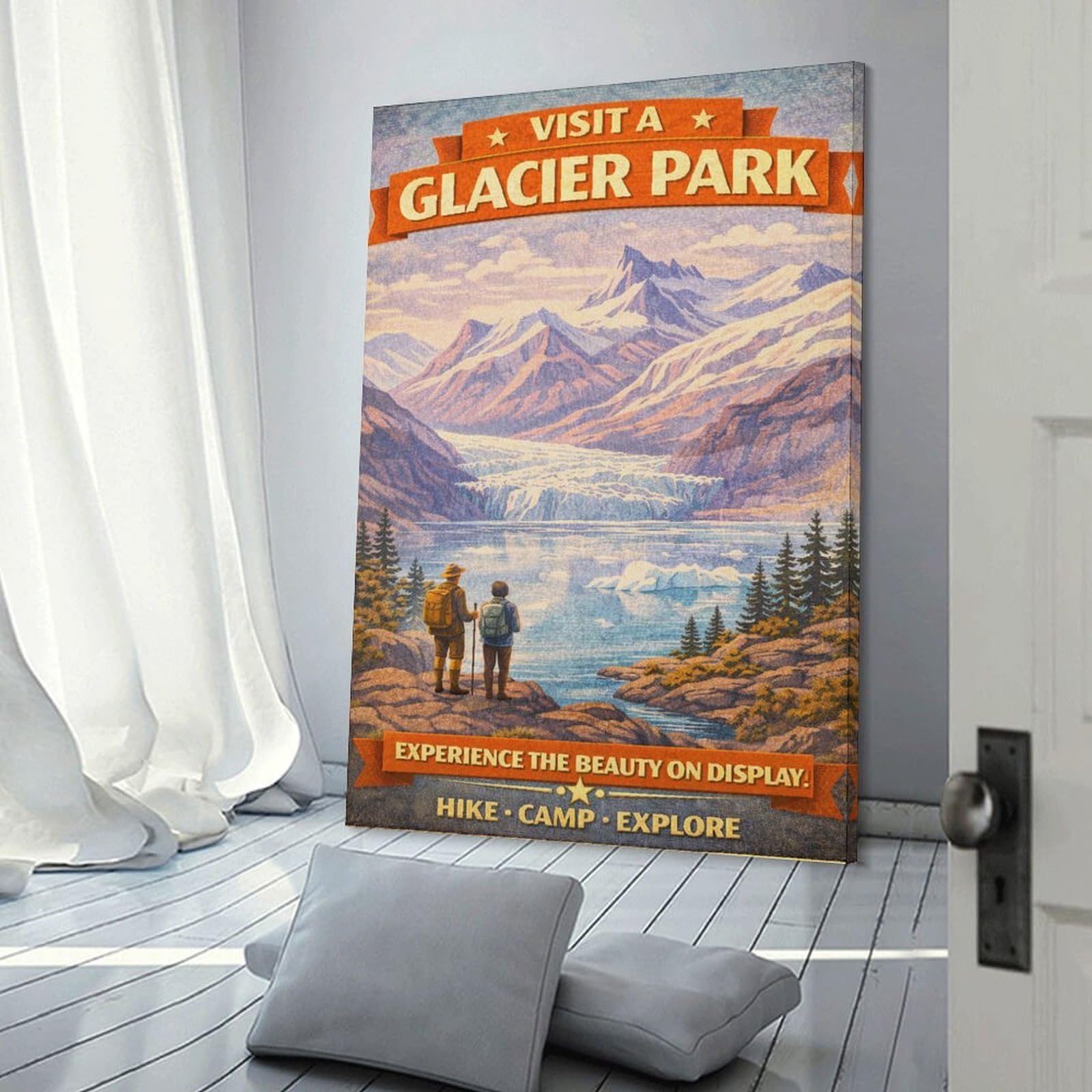 Junmoney Frame-Style-22 Visit Glacier Park Vintage Wall Art Print 20X30inch(50X75cm), For Corridors, Hallways Or Apartment Entries, Wall Decor To Refresh Empty Corners