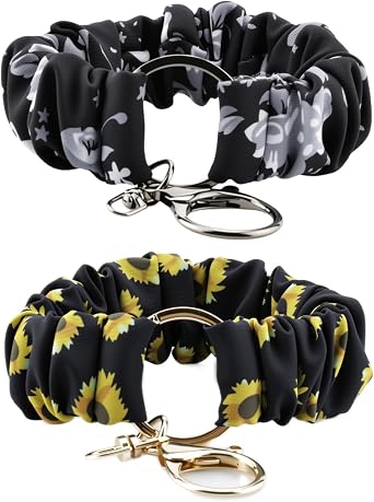Bracelet Keychain, Stretchy Wristlet Key Chain for Car Keys with Metal Holder Clip, Cute Scrunchie Wristband
