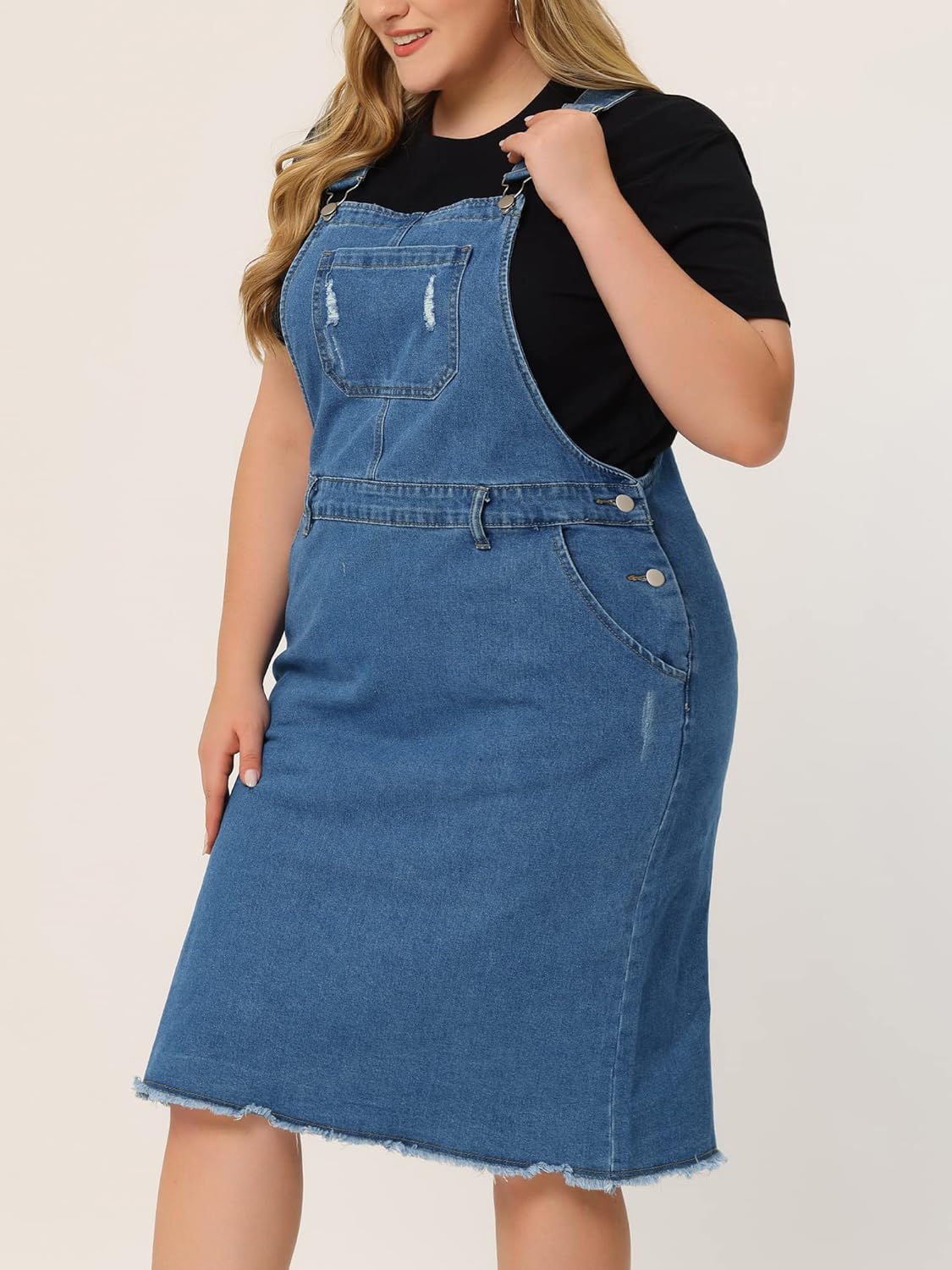 Agnes Orinda Women's Plus Size Denim Overall Dress Racerback Adjustable Strap Pinafore Bib Jean Dress with Pockets - Image 3