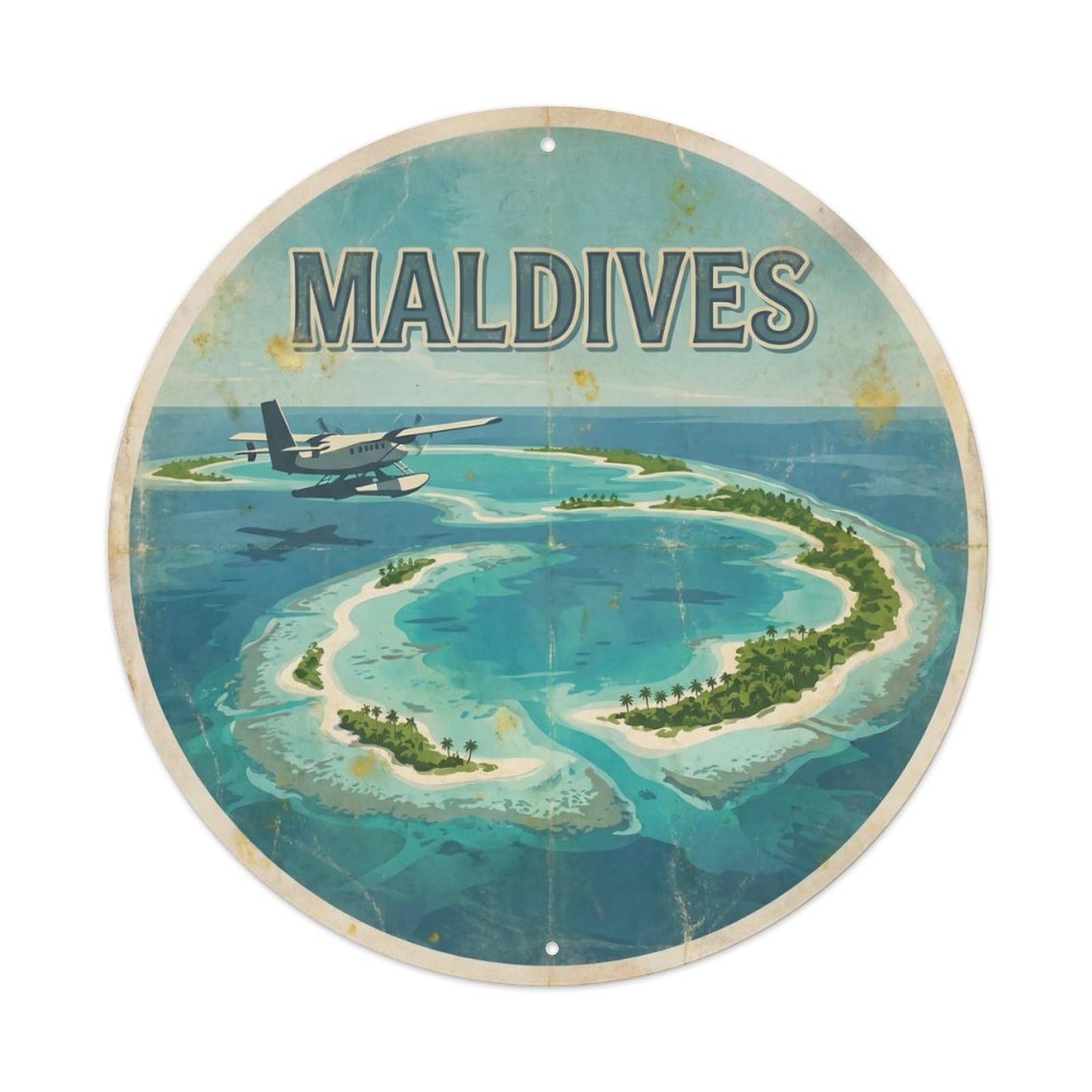 Maldives Seaplane Ocean Activity Surfing Metal Tin Sign