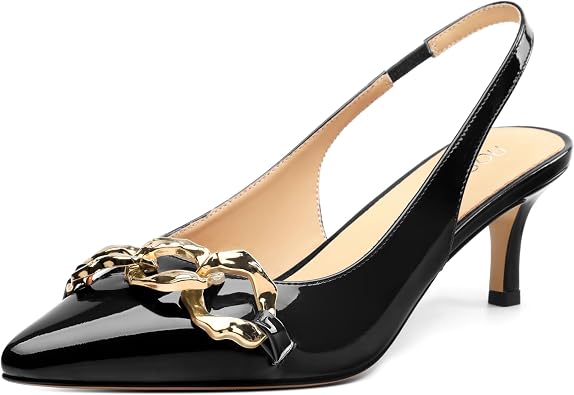 ROSERWISH Womens Slingback Kitten Heels Pointed Closed Toe Low Heel Pumps Patent Wedding Party Casual 2 inch Dress Shoes