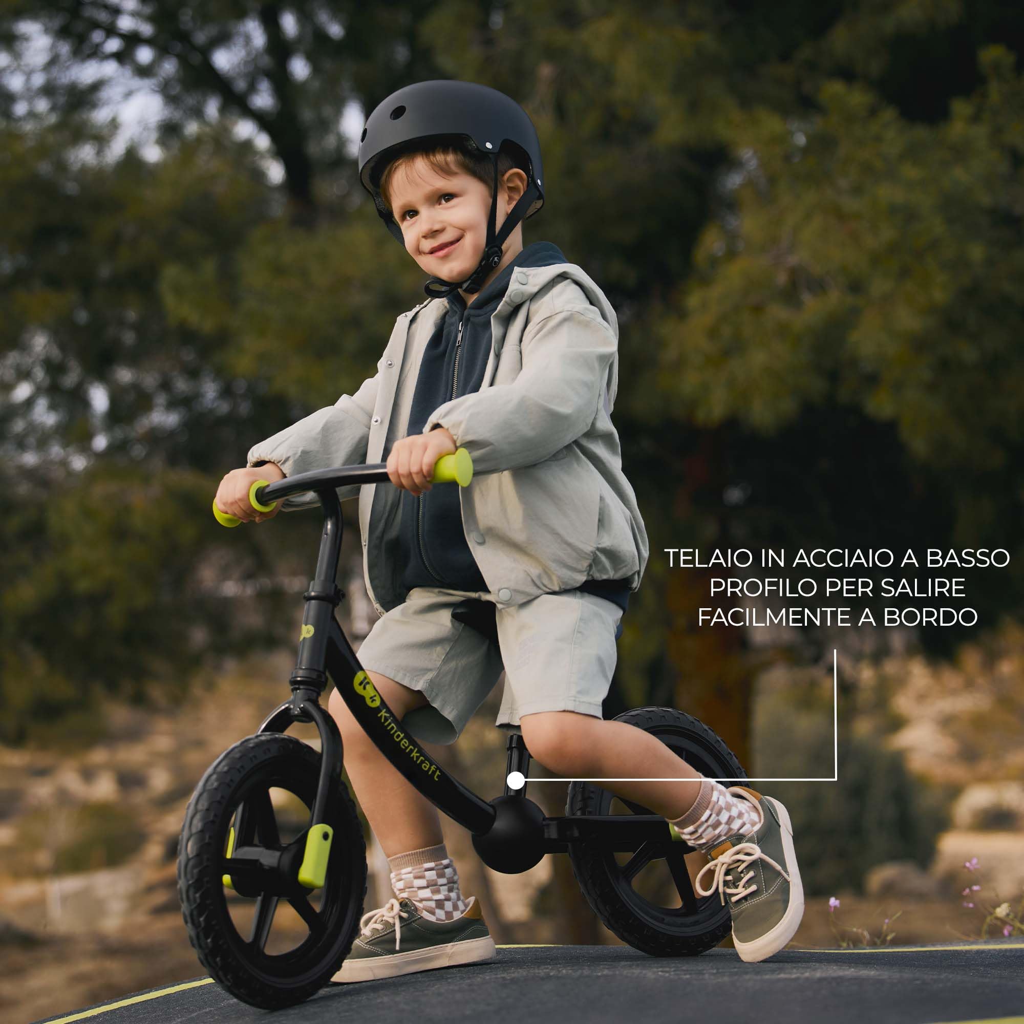 Kinderkraft 2WAY NEXT OFF ROAD Bicicletta fino a 35 kg, bicicletta per bambini, ruote da 12 pollici, sella e manubrio regolabili in altezza, facile da montare, impugnatura in gomma, nero