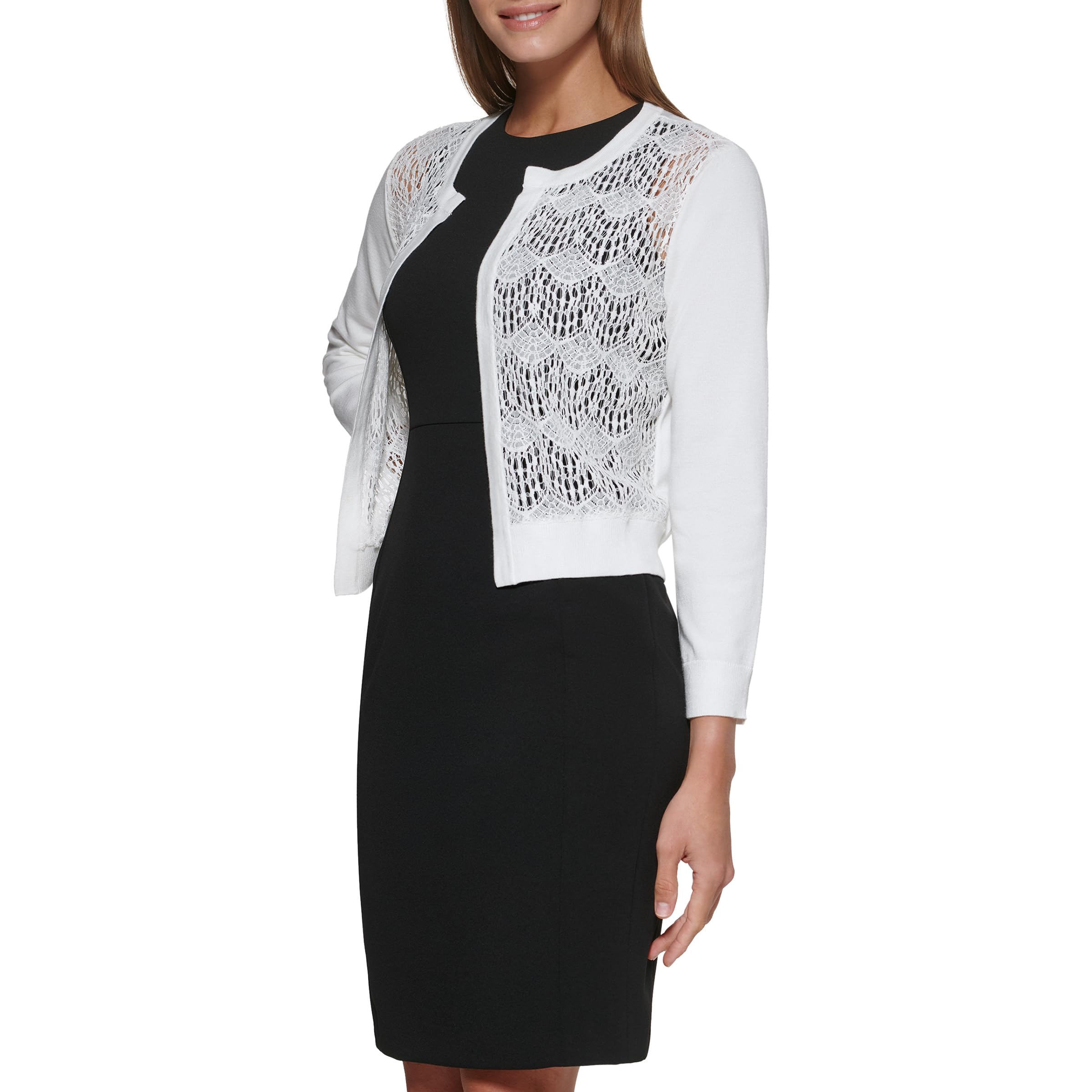 Cárdigan DKNY de encaje con cuello joya para mujer un complemento elegante 6