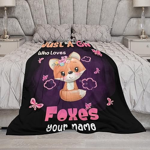 Miniatura 78 de Manta de zorro personalizada con nombre para niñas y niños, suave, mullida y acogedora, manta tamaño regazo de 30 x 40 pulgadas, para sofá, oficina