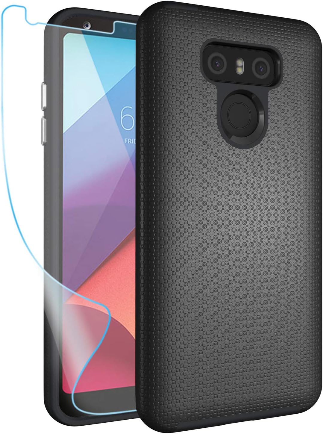 LG G6 Case,LG G6 Gear Textured Case with HD Screen Protector,NiuBox Slim Fit Dual Layer [PC + TPU Hybrid] Anti-Slip Shock Absorption Protective Phone Case Cover for LG G6 (Verizon 2017) - Black