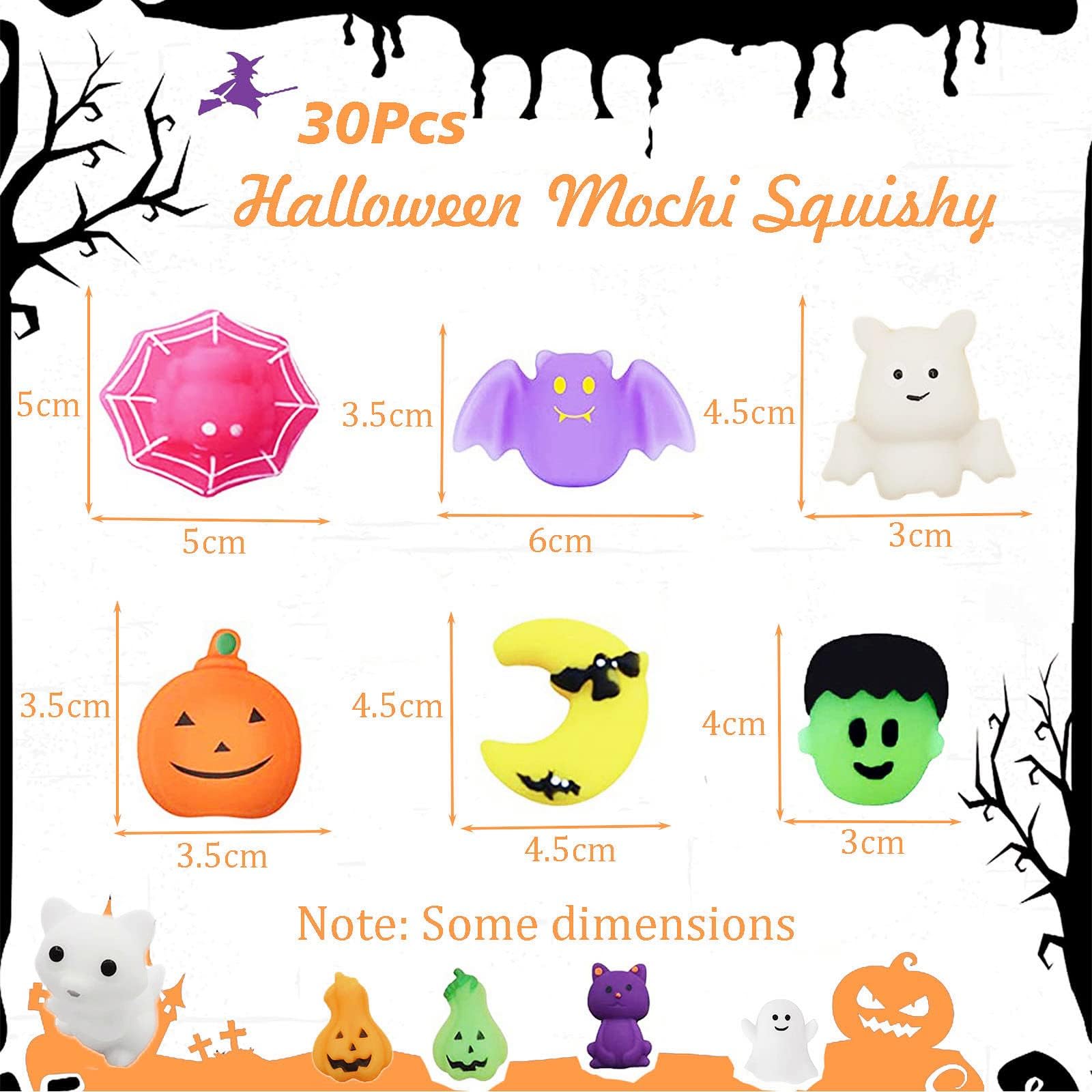 Mochi Squishy Toys Bulk Party Bag Fillers for Kids, 30Pack Mini Halloween Moochies Squishies, Cute Kawaii Squeeze Moji Toys for Kids Halloween Party Favors, Treat Bags Filler Gifts