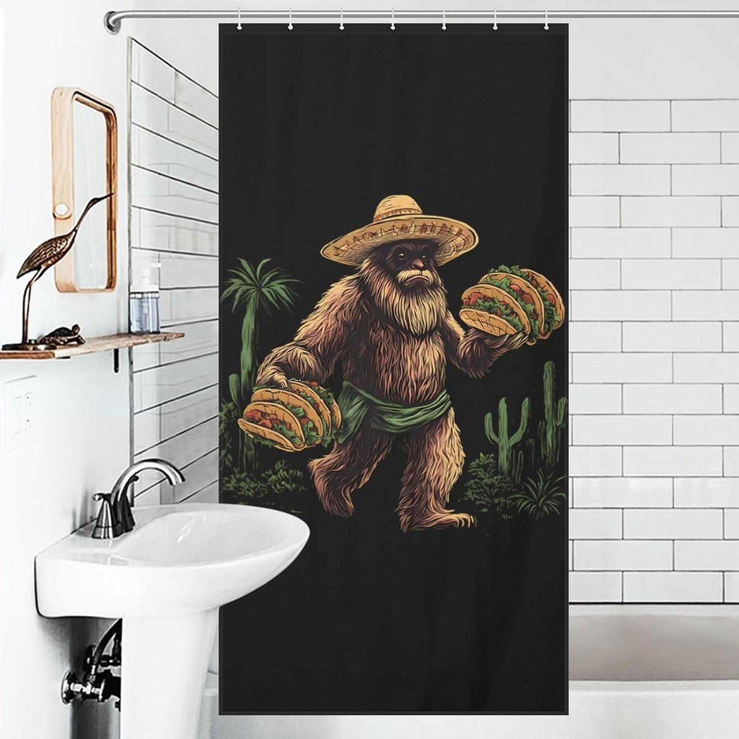 Bigfoot Mexico Tacoes Bathroom Shower Curtain Waterproof Heavy Duty Polyester Bath Curtains with 12 Hooks 35.43x70.87Inch（90x180cm）