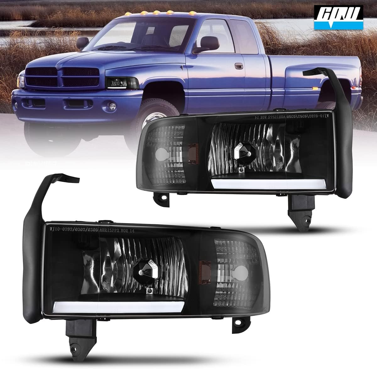 CPW Headlight Assembly for [1994-2001 Dodge Ram 1500][1994-2002 Dodge Ram 2500 3500][1995-2002 Dodge Ram 4000] with DRL Running Light Clear Lens Driver and Passenger Side