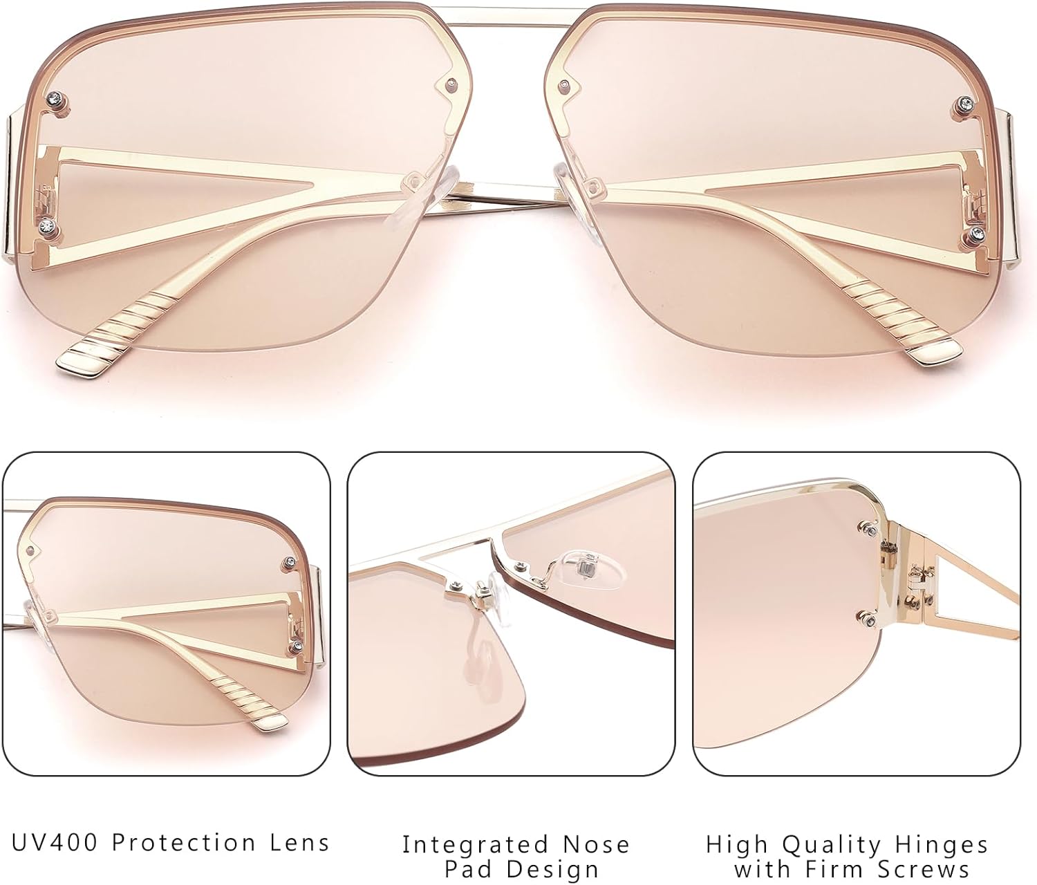 Trendy Aviator Sunglasses for Women Men Retro Metal Rimless Frame Shades Lentes De Sol Para Mujer - Image 4