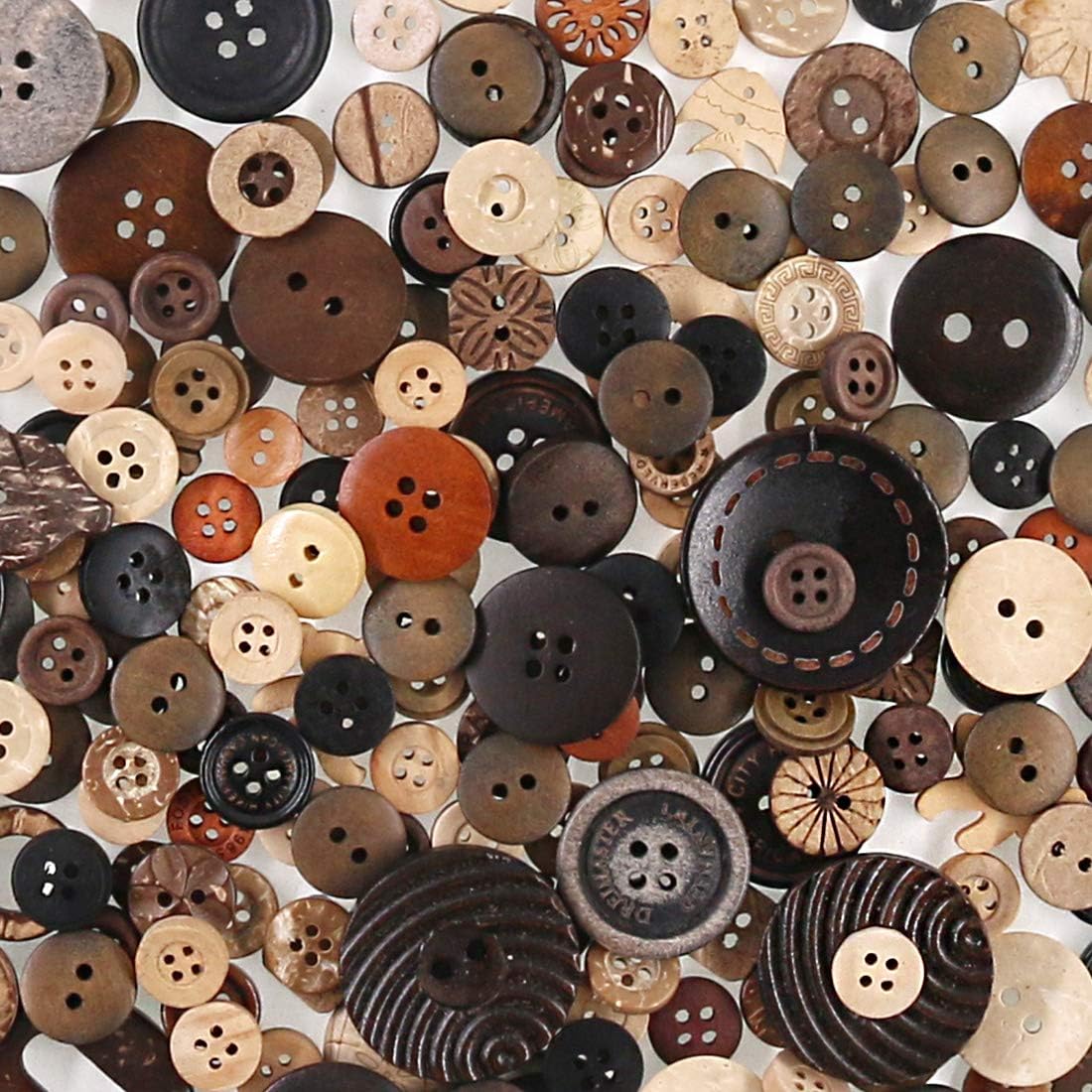 Rustark 1000Pcs Christmas Resin Buttons Favorite Findings Basic Wood Button 2 and 4 Holes Craft Buttons for Sewing Christmas Party Decorations - Sizes Range from 0.28 to 1.18 inch (Coconut Shell)