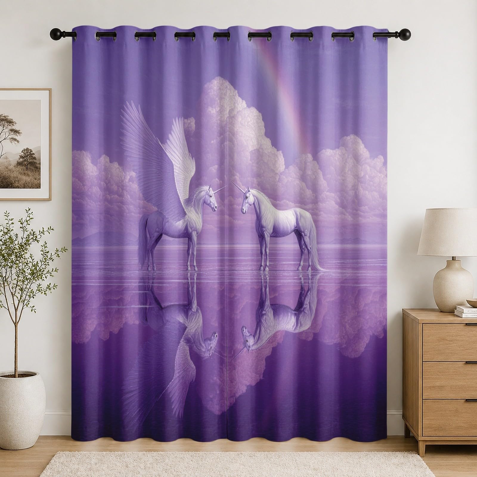 Lot de 2 Rideau Occultant Thermique Romance Licorne Draperies d'Intimité à Oeillets