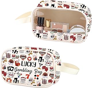ZJXHPO Casino Gambling Lover Gift Lucky Gambling Bag Cash Clear Makeup Bag For Gambler Poker Player Leather Cosmetic Bag (Lucky PU)