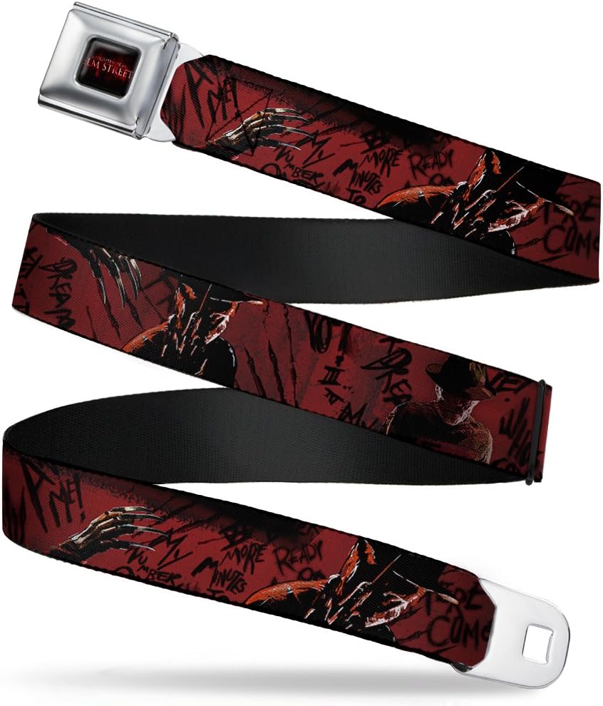 Buckle-Down Seatbelt Belt - Freddy 4-Poses/Quote Scrawls/Hand Scratching Reds/Black