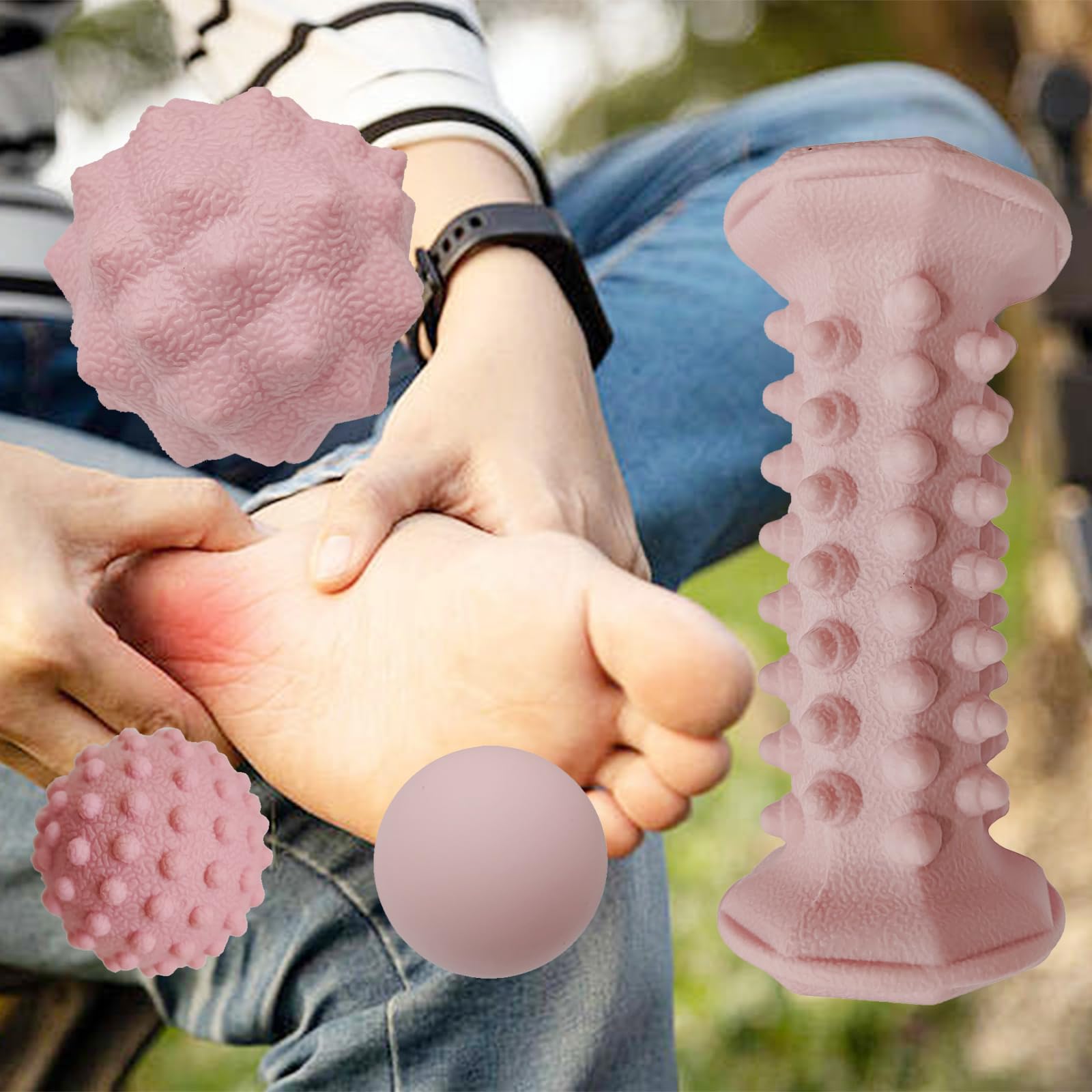 Juego de 4 bolas de masaje, rodillo de masaje para aliviar la fascitis plantar, terapia del dolor de pies, espolón de talón, punto de activación, espalda, brazo, cuello, dolor muscular