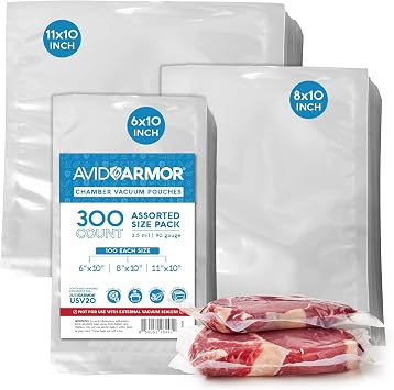 Avid Armor Chamber Machine Pouches 3.5mil, Pre-Cut Chamber Vacuum Sealer Bags, Heavy Duty Seal Pouch, BPA-Free Chamber Sealer, Assorted Size Pack, 6"x10", 8"x10", 11"x10" - Pack of 300