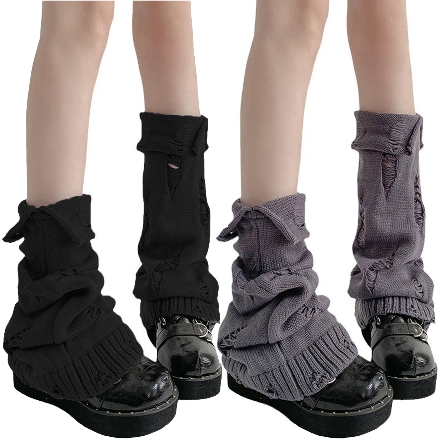 SherryDC Womens Y2k Knit Leg Warmers Harajuku Japanese Long Boot Socks Kawaii Lolita Winter Leg Cover